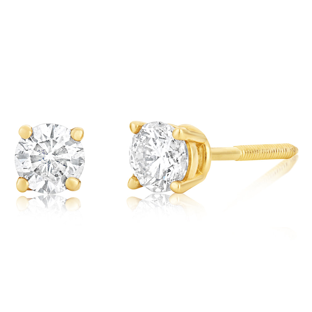 14K Yellow Gold 0.3 Carat Diamond Stud Earrings with Secure Screw Back Butterfly Closure - Perfect for Everyday Wear, Gifts & Special Occasions