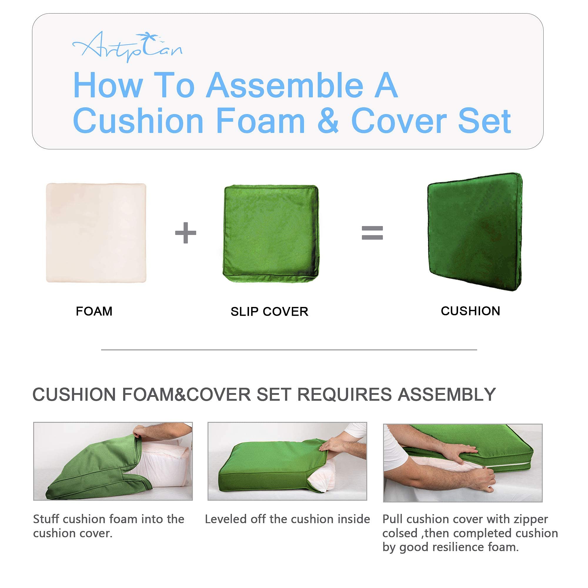 ARTPLAN Waterproof Outdoor Chair Cushions Set - All-Weather Deep Seat & Back Pillows for Patio Furniture - Perfect for Garden, Deck, Poolside & Indoor Use