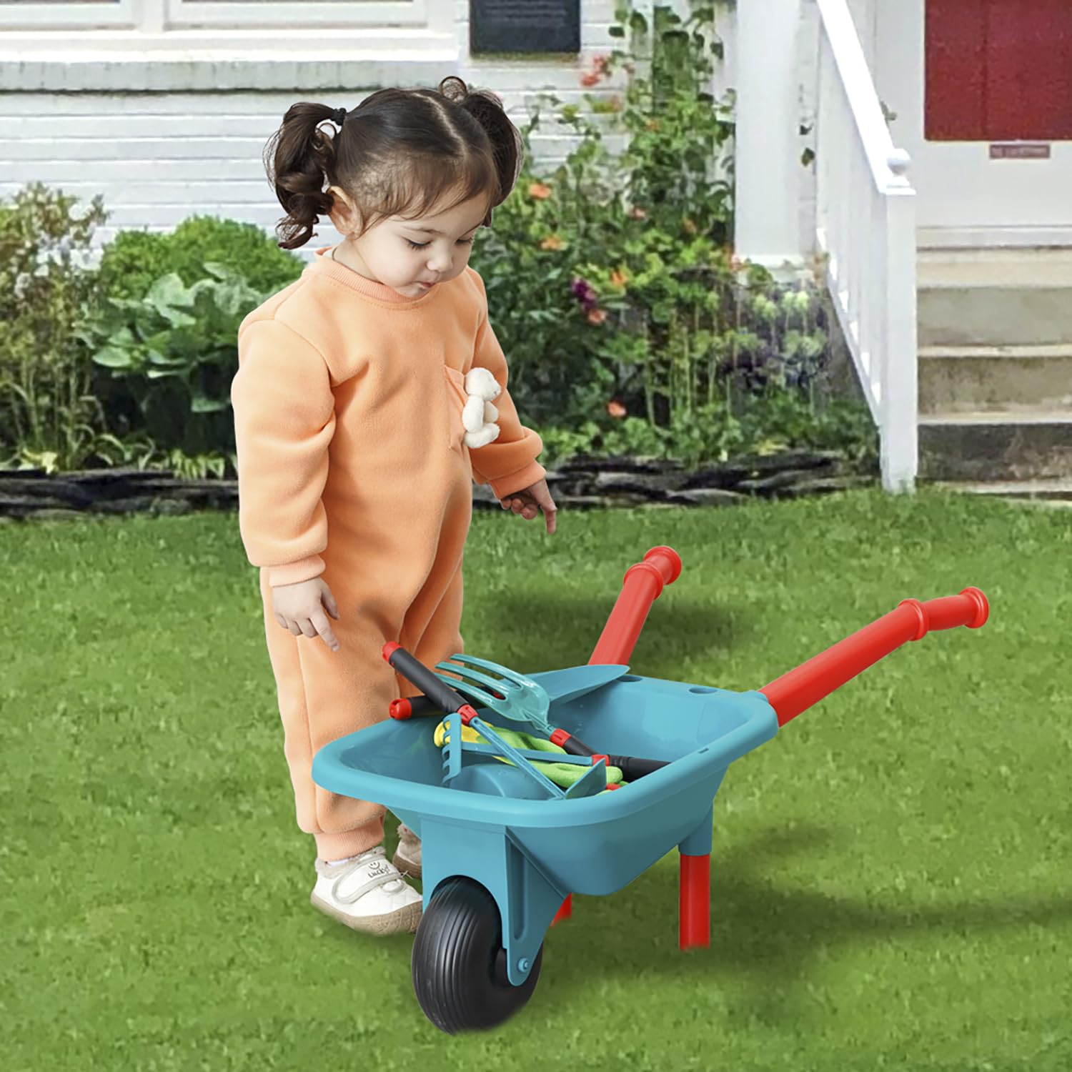**Kids Gardening Tool Set - 12-Piece Wheelbarrow, Watering Can, Gloves, Pruner, Rake, Hoe, Shovel & Apron for Toddlers - Outdoor & Indoor Gardening Toys for Boys & Girls - Perfect for Backyard, School Projects & STEM Learning**