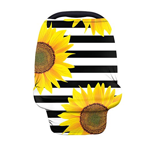 Black & White Striped Sunflower Nursing Cover - Soft, Breathable & Washable Breastfeeding Scarf for Moms | Infant Car Seat Canopy | Perfect for Nursing in Public, Travel & Outdoor Activities