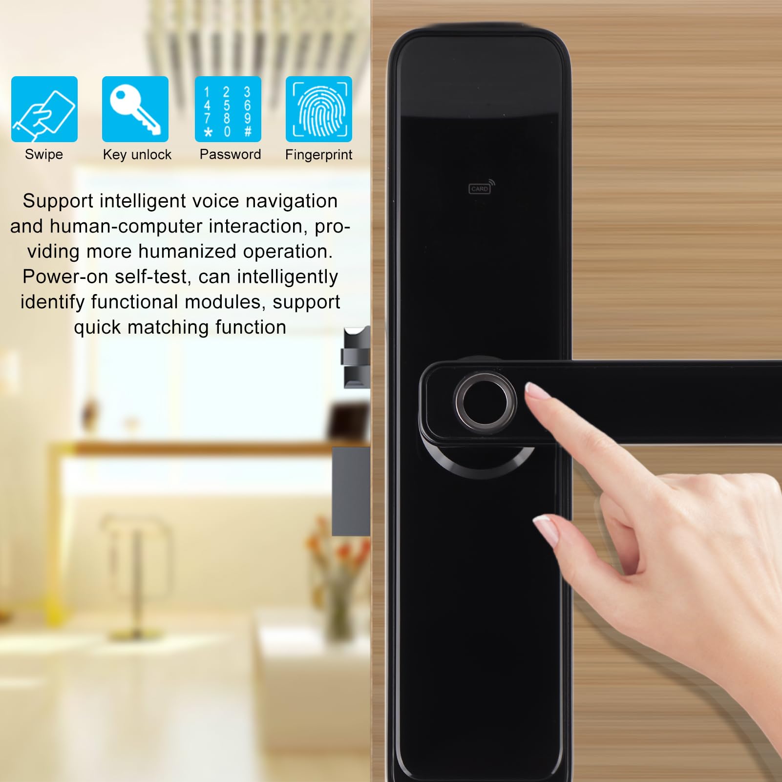 4-in-1 Smart Door Lock - Fingerprint, Key Card, Password & Mechanical Key Entry - Home Security Anti-Theft Electronic Keyless Lock for Apartments, Houses & Offices