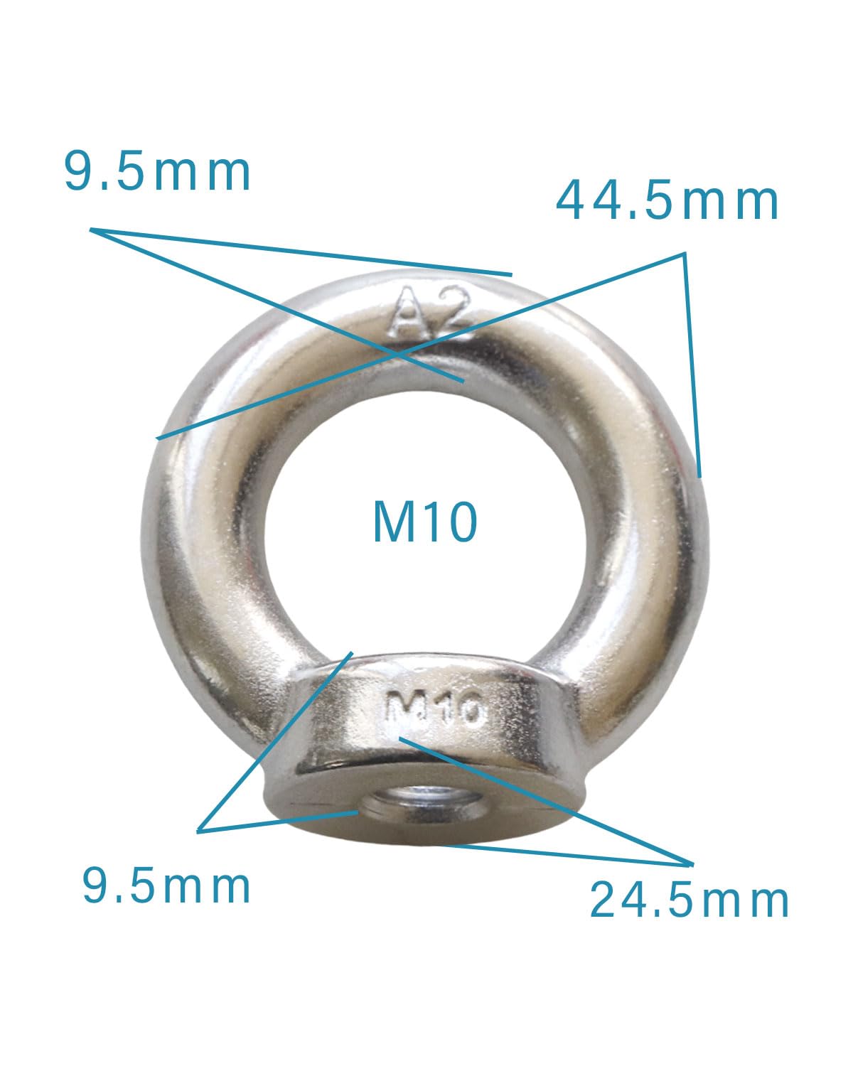 M10 Eye Nuts - 304 Stainless Steel Eye Bolts with Threaded Screw - Heavy Duty Hardware for Home Repair, Construction & DIY Projects (Pack of 4) - Perfect for Lifting, Rigging & Securing Loads