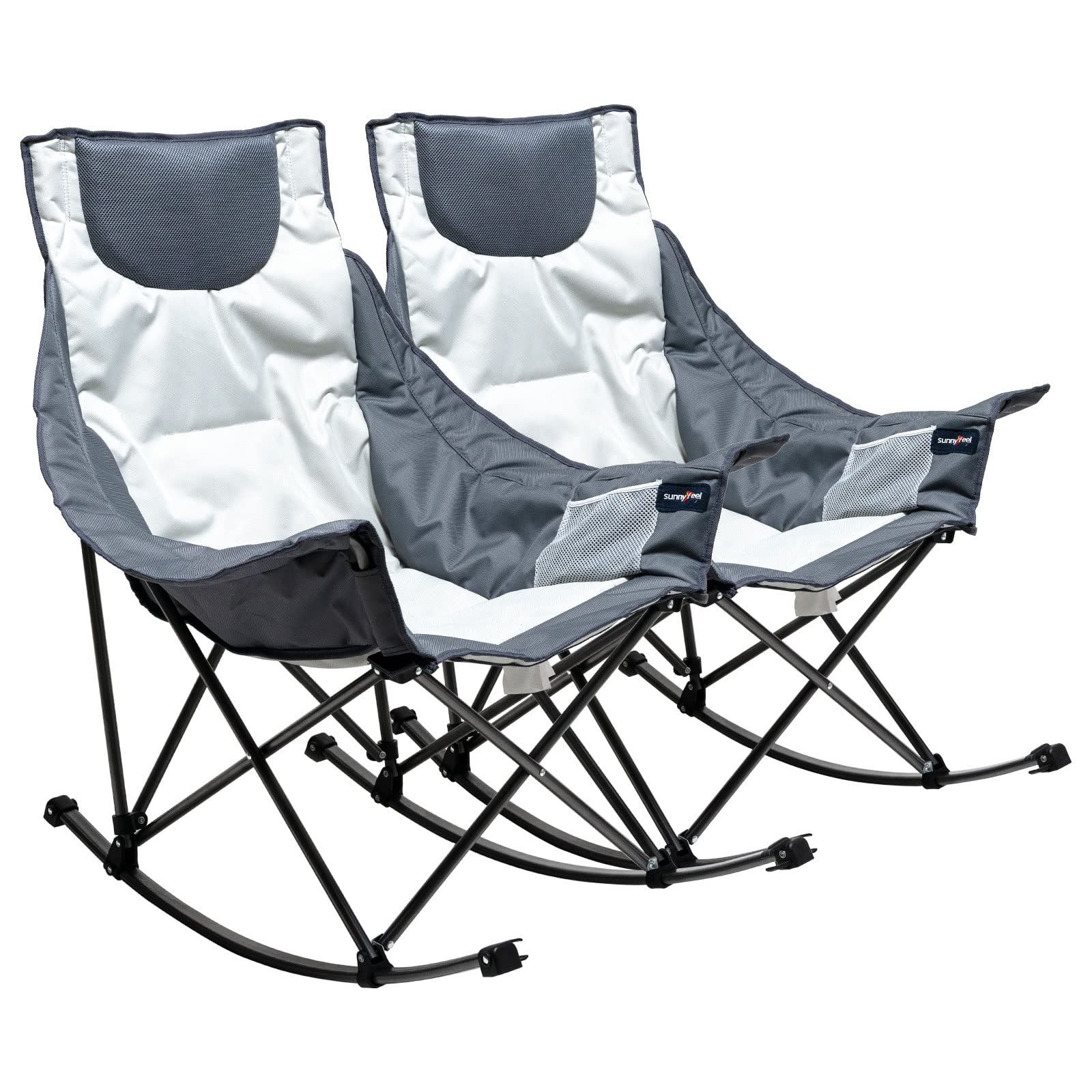 SunnyFeel Rocking Camping Chair - Heavy Duty 300lbs Capacity Oversized Folding Recliner with Padded Seat & Storage Pocket | Portable Outdoor Lounge Chair for Camping, Picnics, Beach, Patio & Backyard Relaxation