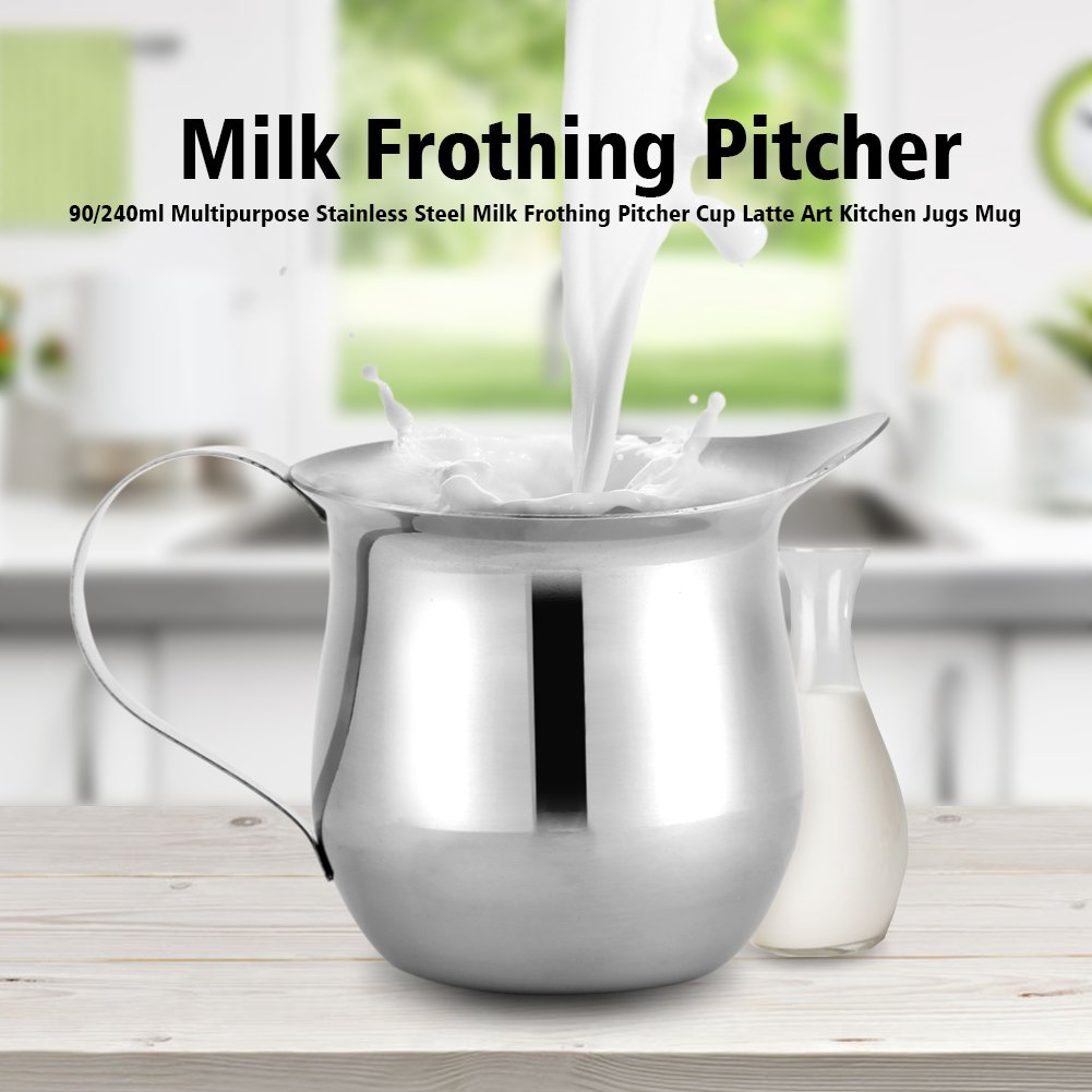 Stainless Steel Milk Frothing Pitcher 90ml - Barista Latte Art Frother Cup for Espresso, Cappuccino & Hot Chocolate - Perfect for Home & Coffee Shop Use