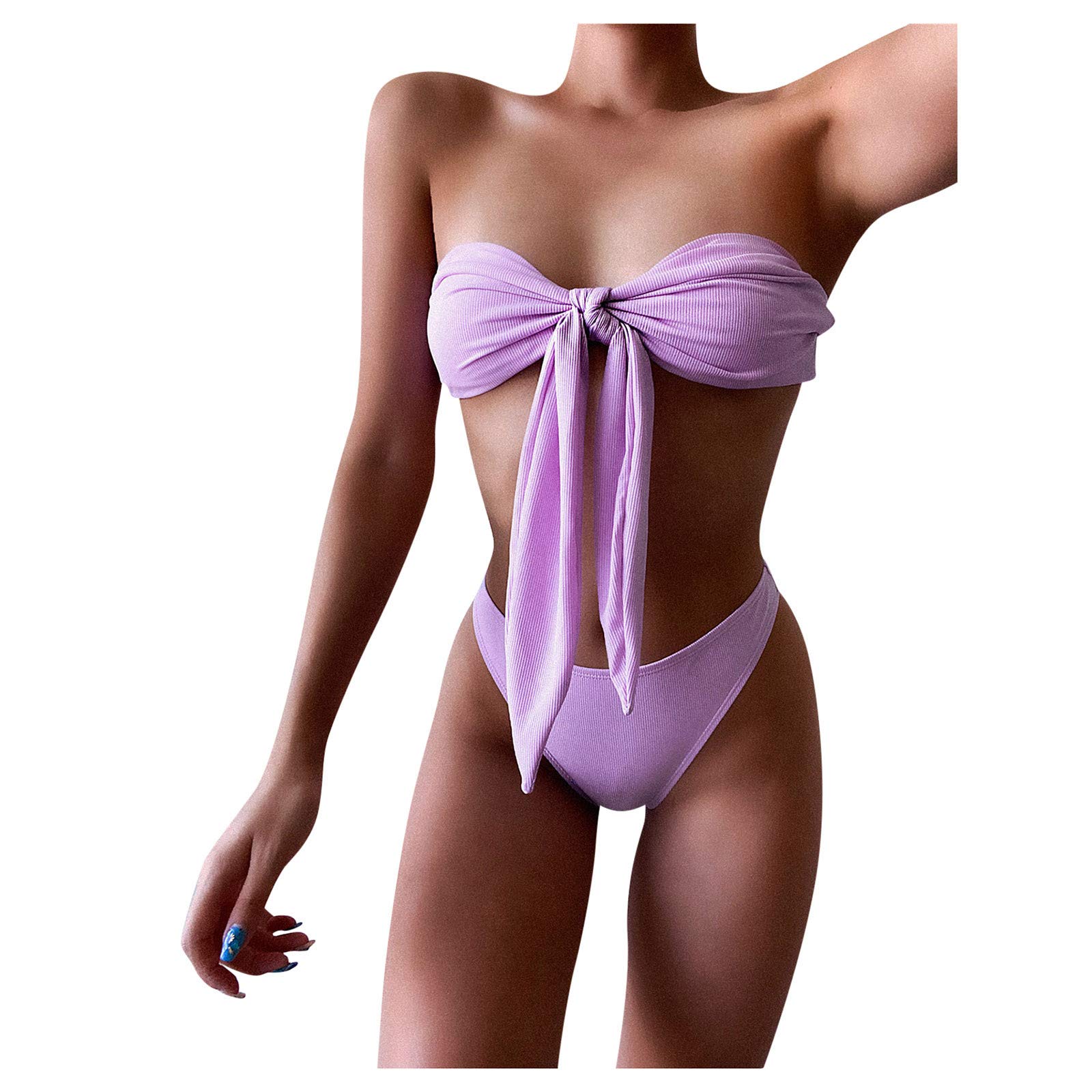 Women's Push Up Bikini Swimsuit Set - Padded Lace Long Torso Beachwear for Summer Vacation & Pool Party | Solid Color Swimwear for Women