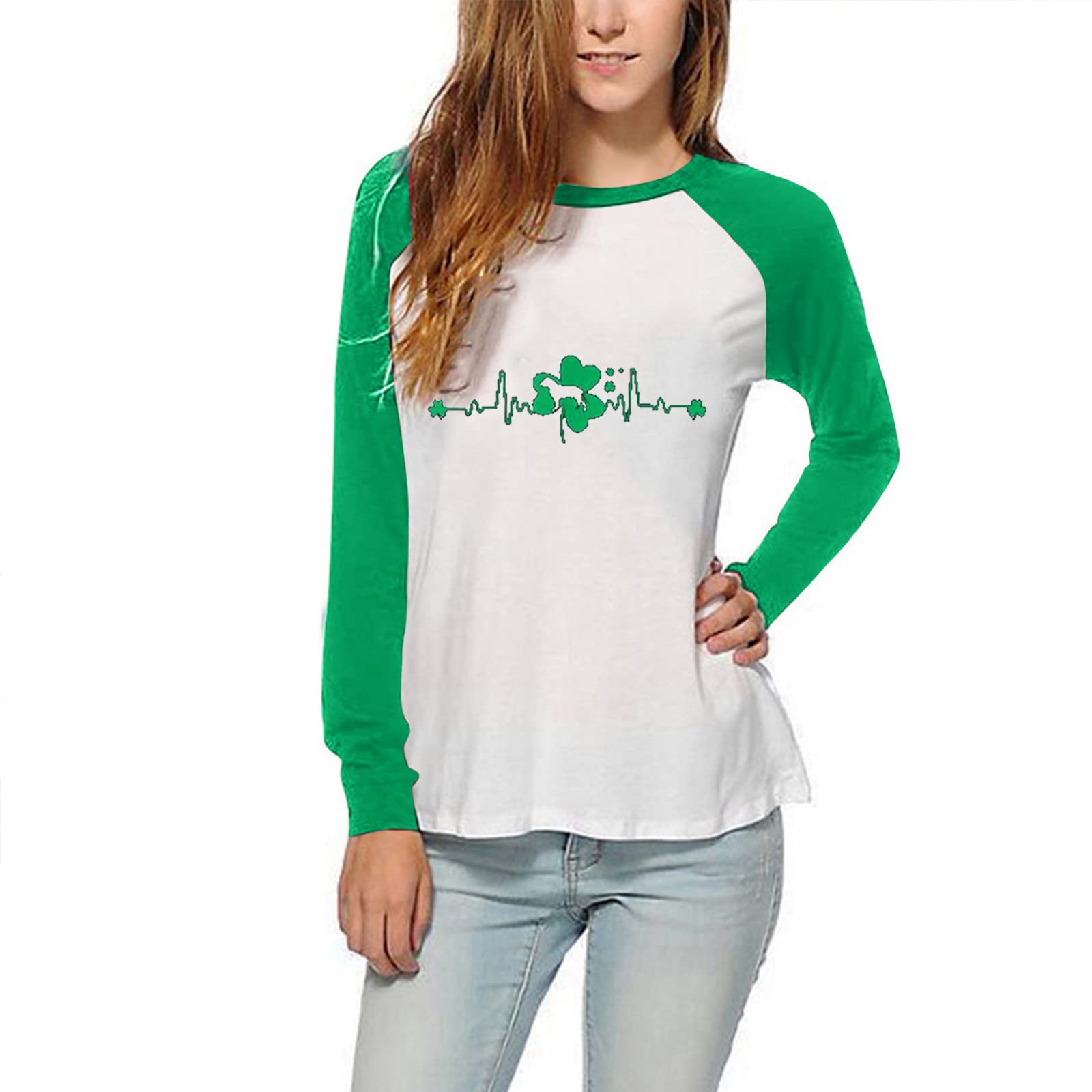 Stylish Women's Graphic Long Sleeve St. Patrick's Day T-Shirt & Bodycon Dress Tops | Short Sleeve Tunic & Hawaiian Shirts for Summer | Mint Green, Size S | Perfect for Parties, Vacations & Casual Wear