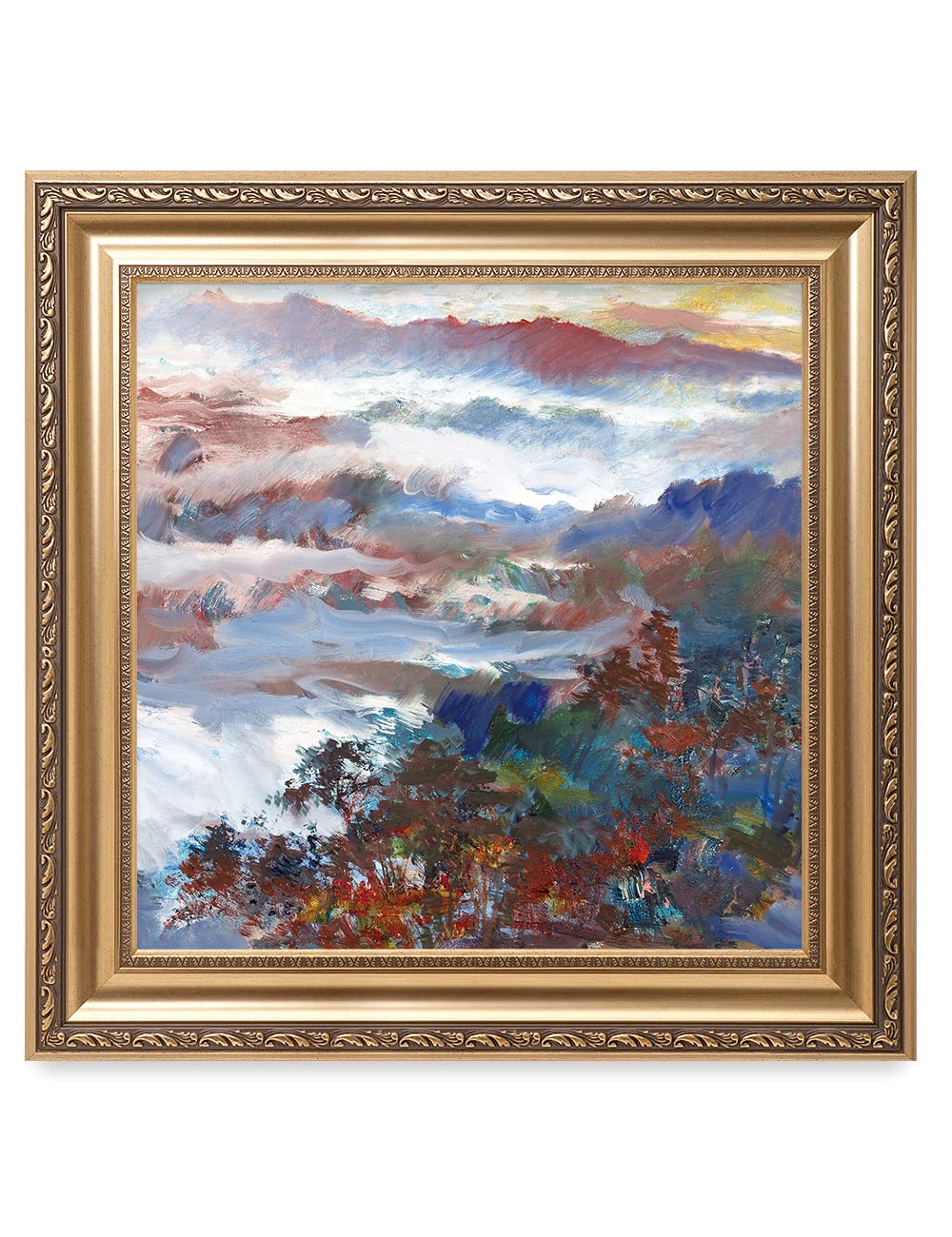 DECORARTS - David Ma Mountain Overlook Abstract Landscape Wall Art Print | Giclee on Canvas in Classic Golden Frame | 26