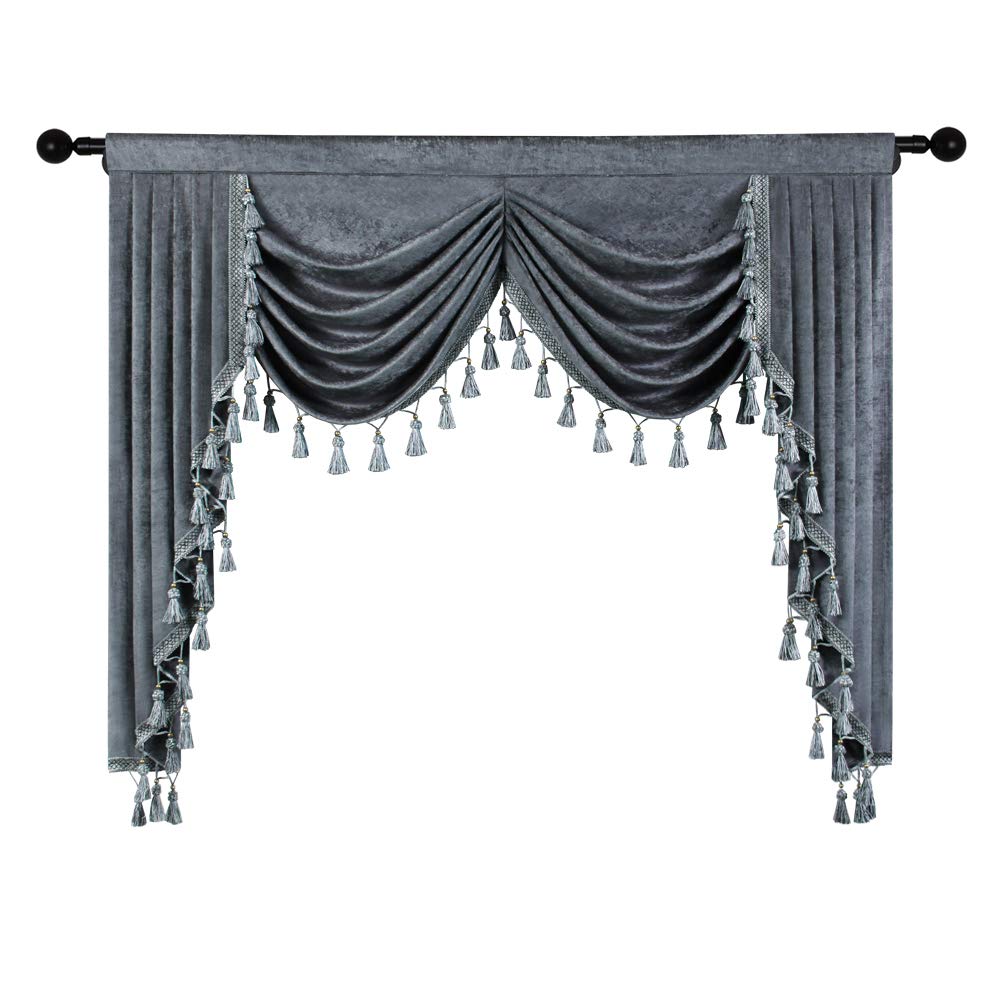 ELKCA Grey Chenille Window Curtains Valance - 79 Inch Waterfall Valance Panel for Living Room & Bedroom - Soft Textured Home Decor for Windows, Doors, and Room Dividers