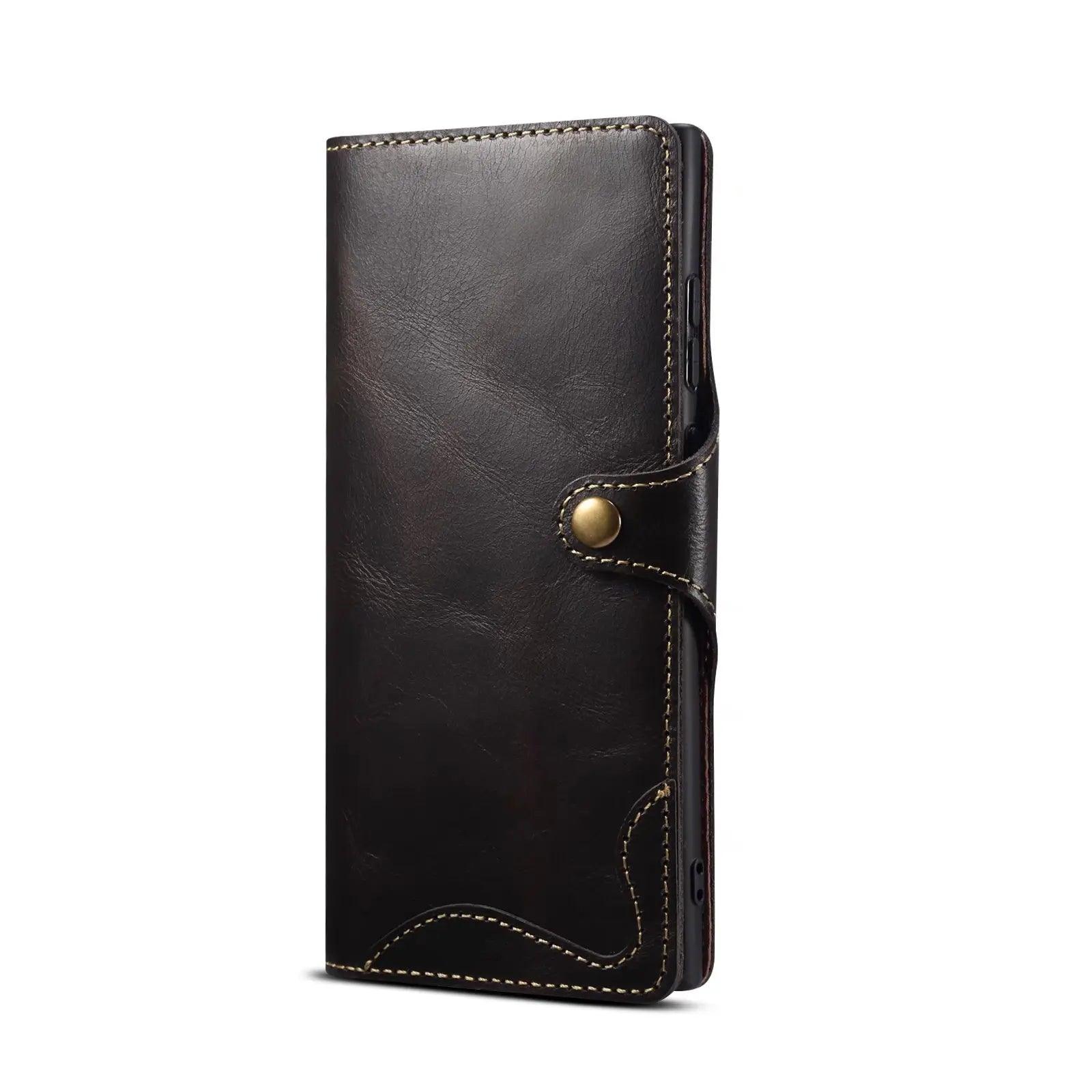 Premium Galaxy S24 Genuine Cowhide Leather Wallet Case - Slim Protective Cover with Card Slots for Daily Use & Travel
