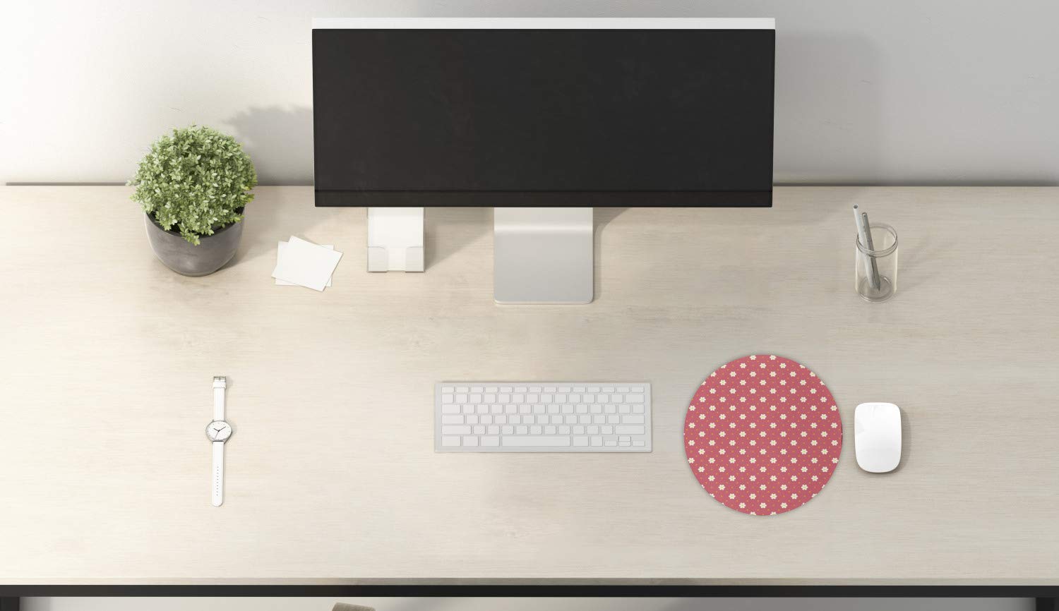 Ambesonne Retro Round Computer Mouse Pad - Non-Slip Thick Rubber Gaming Mousepad with Daisy Floral Pattern on Pink Background, 8 Inch, Pink White Marigold - Perfect for Office, Home & Gaming Setup