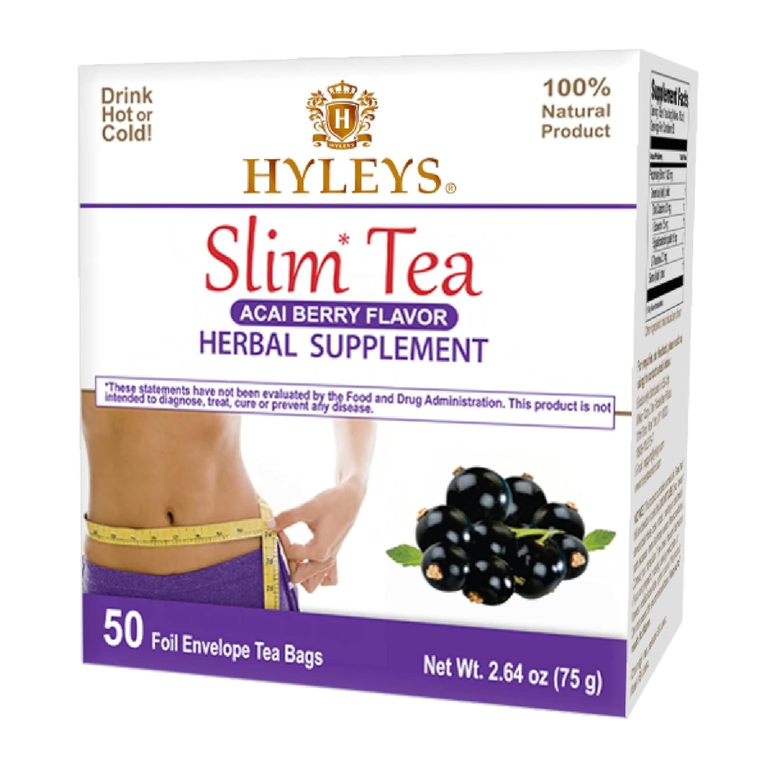 Hyleys Slim Tea Acai Berry 50 Tea Bags (6 Pack) - Natural Herbal Weight Loss Supplement for Detox & Cleanse - Supports Metabolism & Digestion - Perfect for Daily Wellness Routine or Post-Workout Recovery