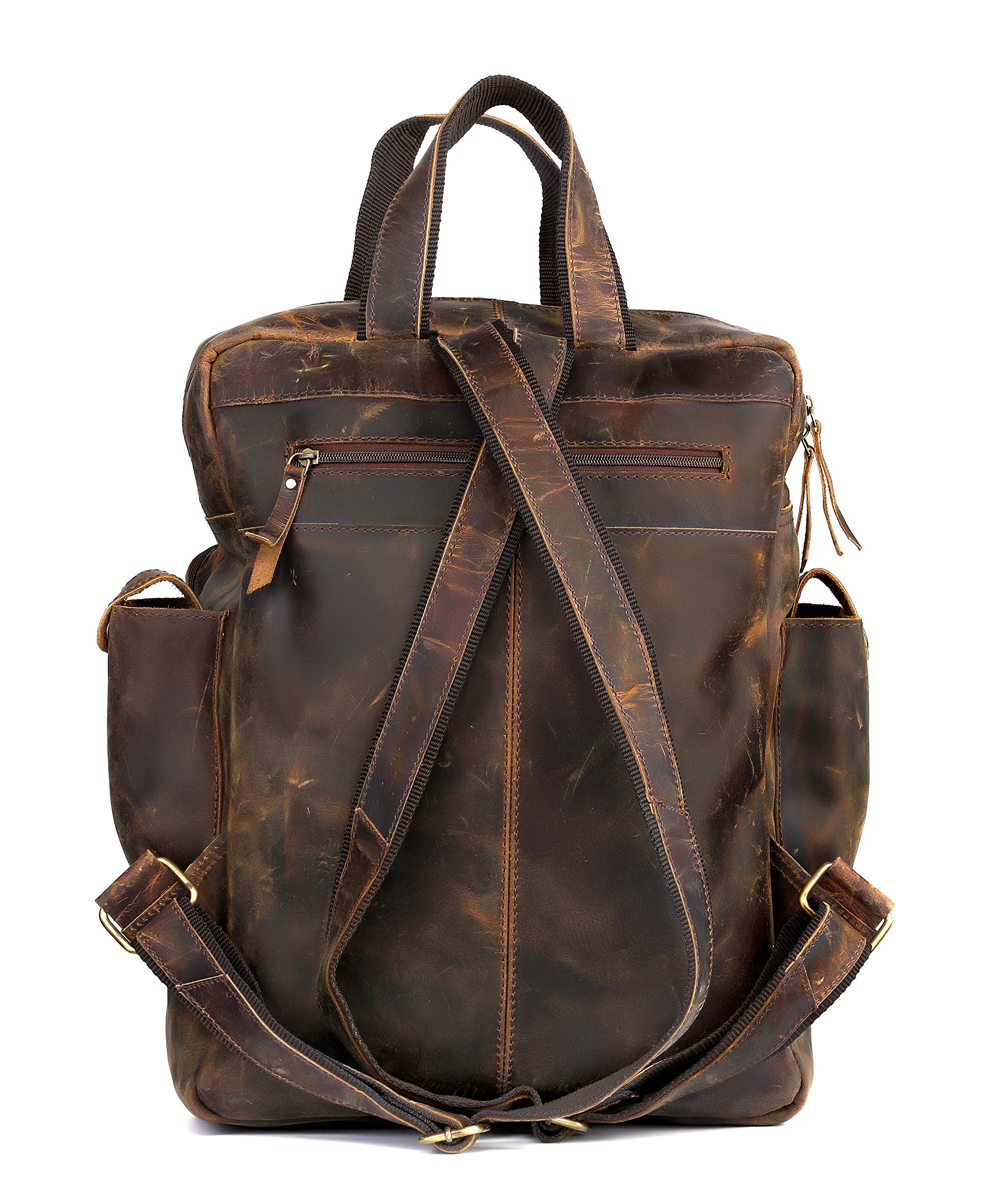 Vintage Buffalo Leather Backpack for Men & Women - Durable Multi-Pocket Travel Backpack with Classic Design | Perfect for Hiking, Camping & Daily Commute