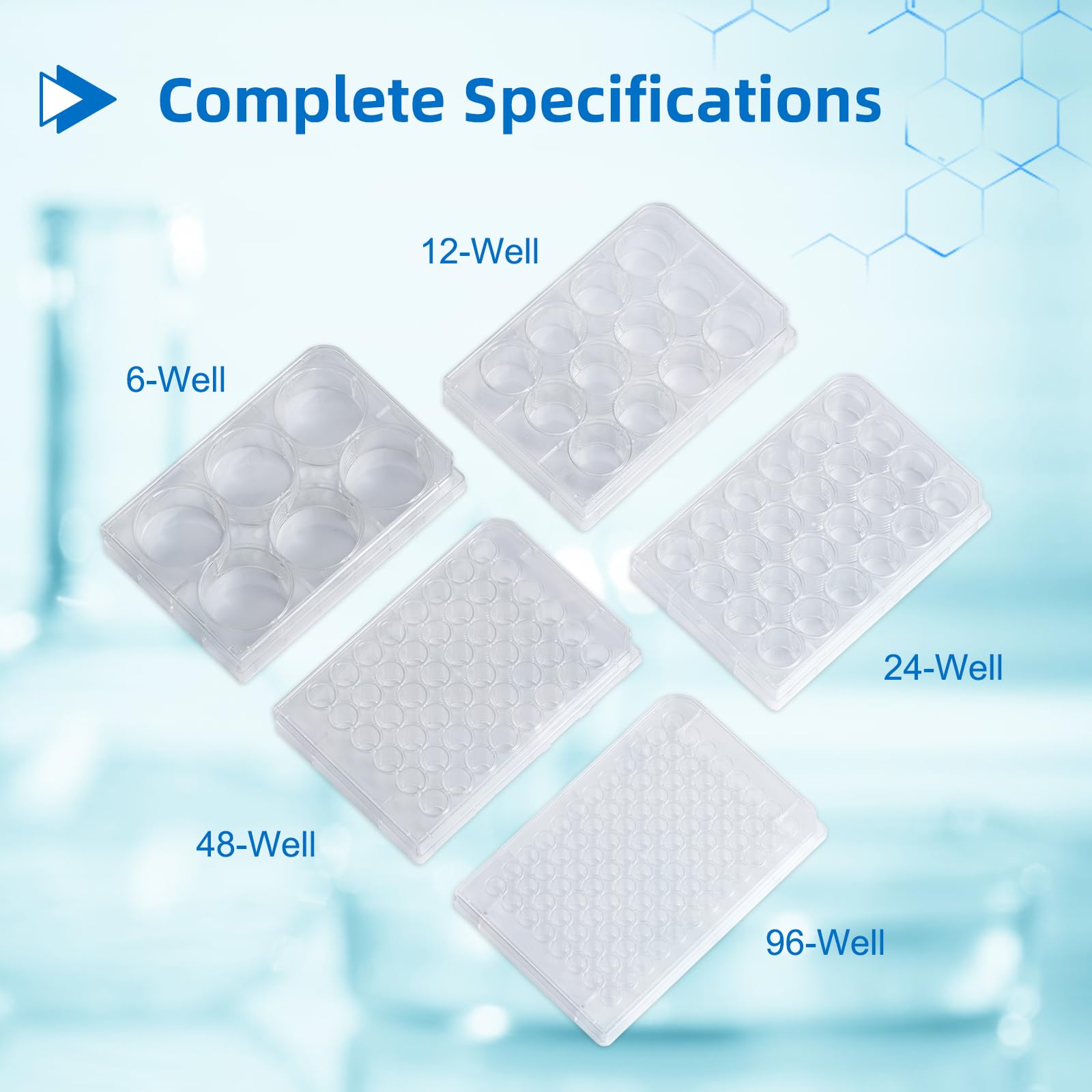 Sterile 48-Well Polystyrene Cell Culture Plates with Lids - Individually Wrapped, Tissue Culture Treated for Laboratory Use - Ideal for Cell Growth, Chemical Reactions & Biomedical Research (Case of 50) - Perfect for Life Science Labs, Pharmaceutical Research & Academic Experiments