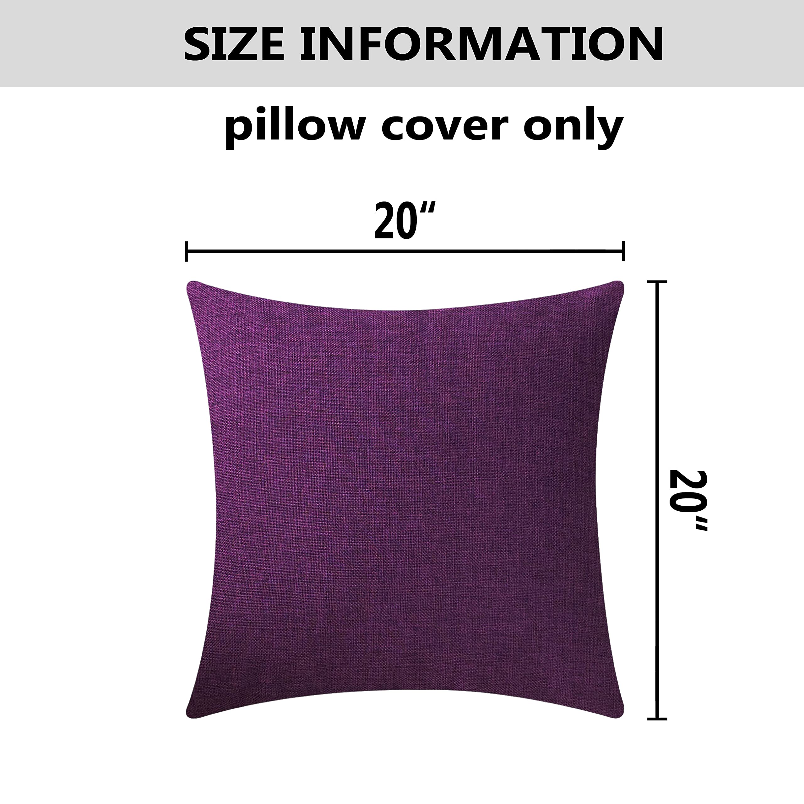 Premium Purple Burlap Linen Pillow Covers - 20x20 Inches (50x50cm) Solid European Style Throw Pillows for Sofa, Bed & Bench - Perfect for Living Room Decor, Bedroom Accents & Cozy Home Styling