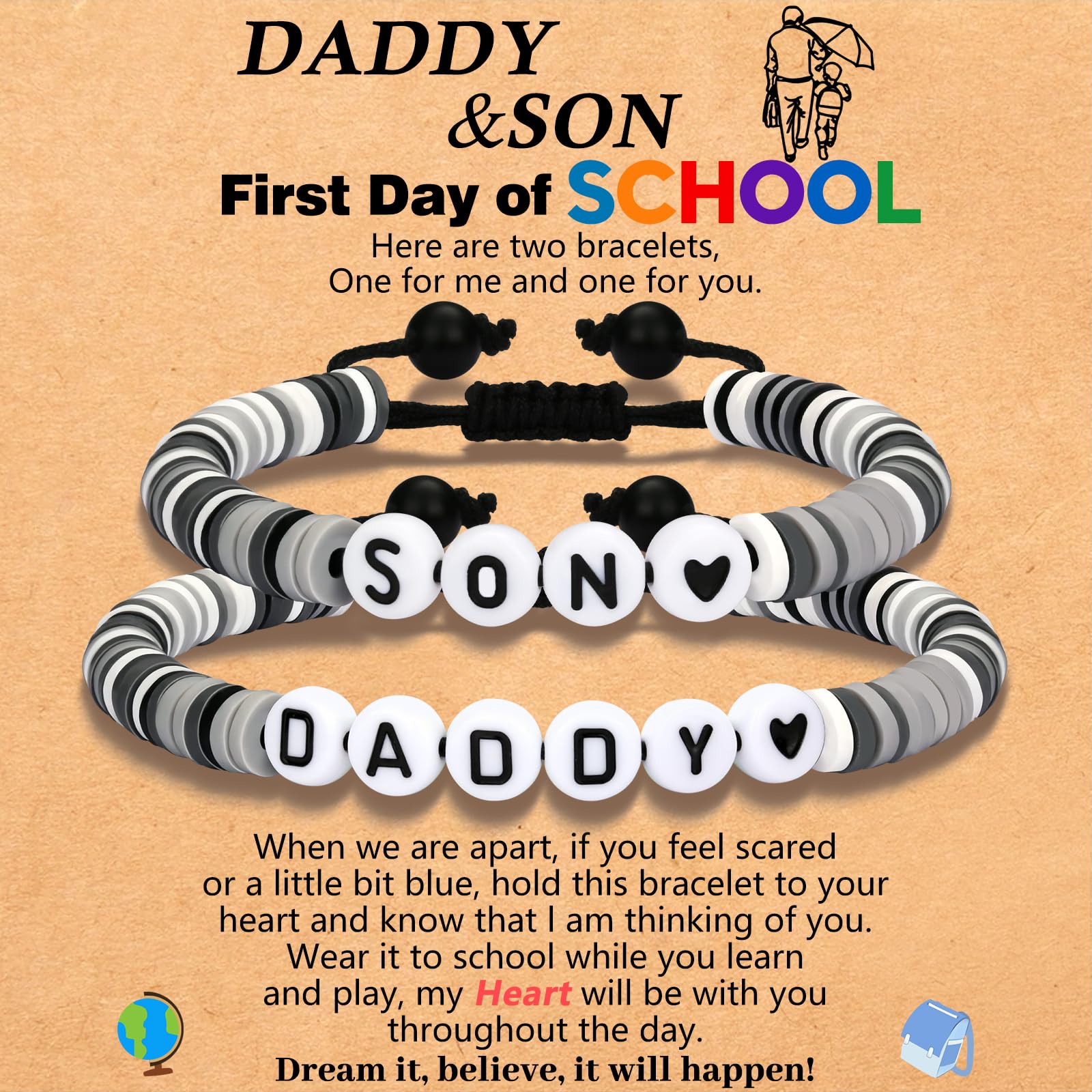 Back to School Bracelets for Boys - First Day of School Gift from Dad, Inspirational Son Bracelet for School Motivation - Perfect for Back to School Gifts, Graduation, and Daily Encouragement
