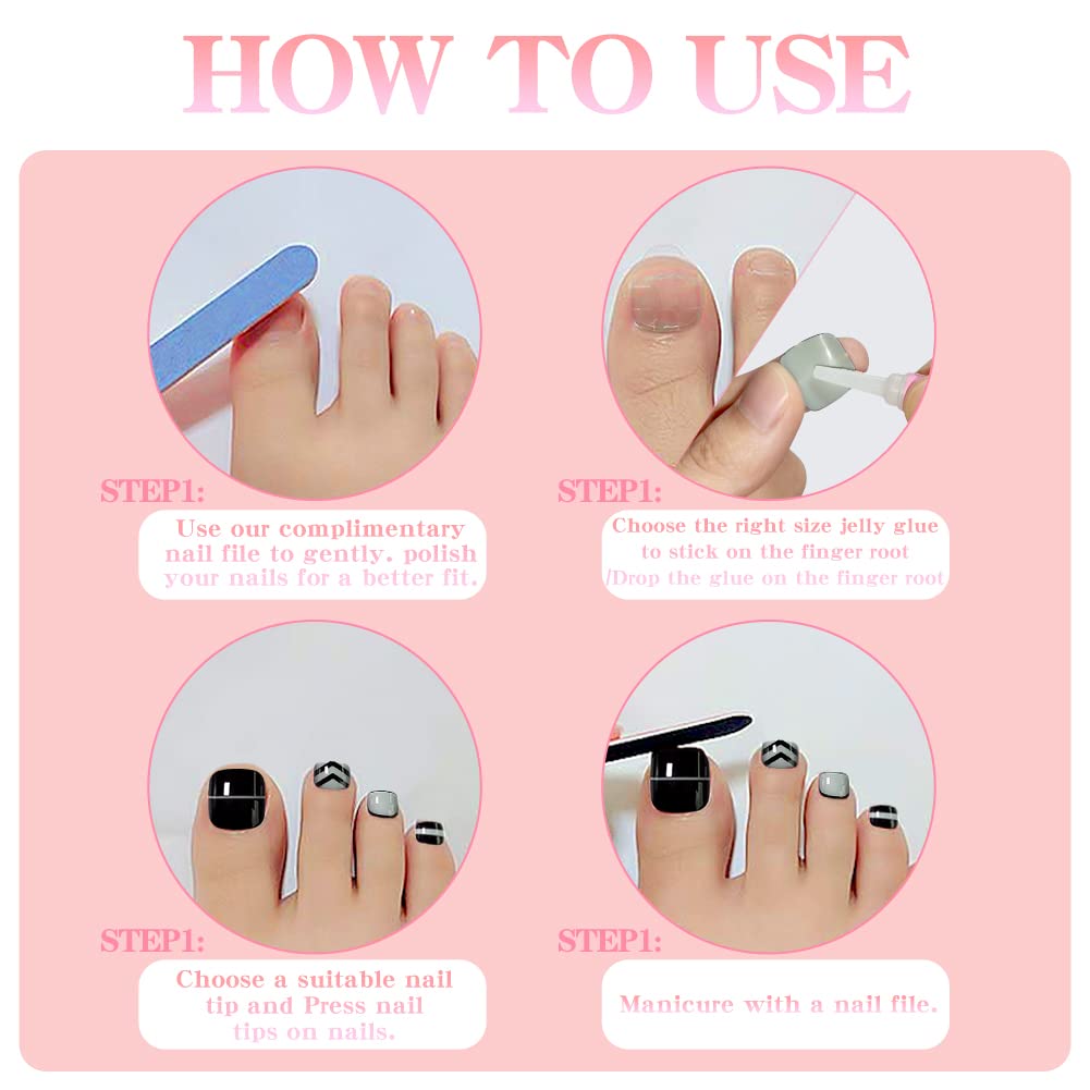 24Pcs Pink Gradient Press on Toenails for Women - Short Square Fake Toenails with Glitter Powder Design, Summer Manicure Glossy Toe Nail Press Ons | Perfect for Pedicures, Beach Vacations & Summer Nail Art