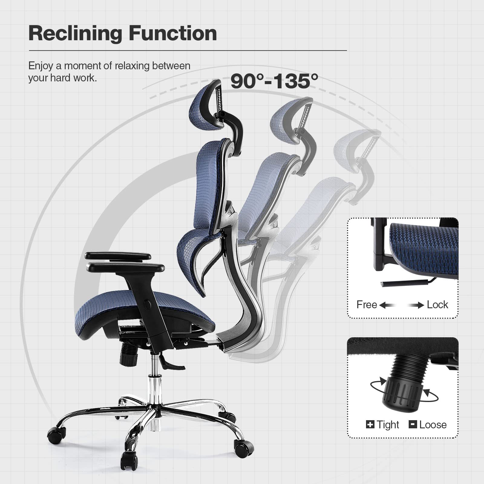 Ergonomic High Back Office Chair with Headrest & Lumbar Support - Adjustable Swivel Mesh Computer Chair with Movable Armrests, 300 lbs Weight Capacity - Perfect for Home Office, Executive Workspace & Long Hours Sitting