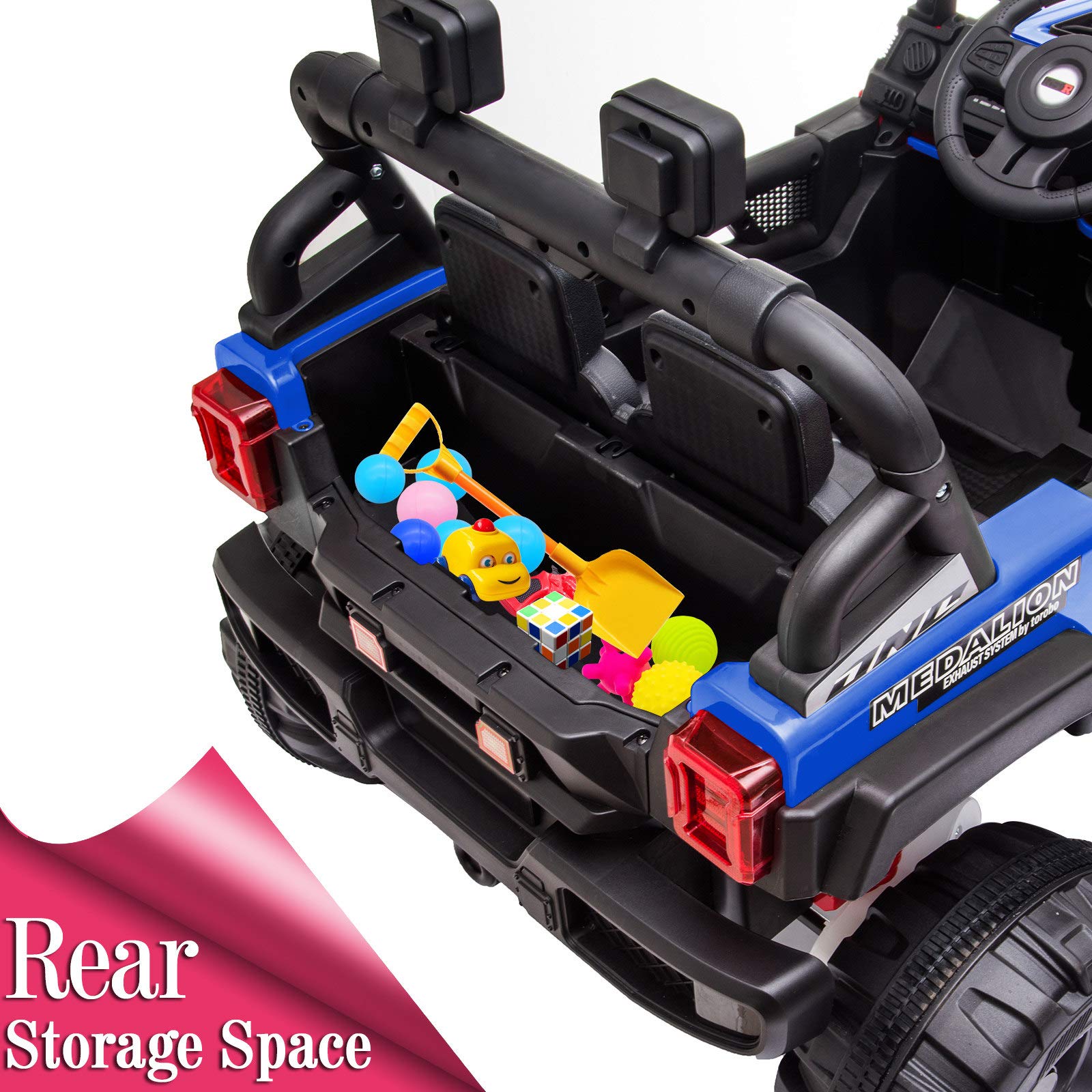 12V Kids Electric Ride On Car - Remote Control Rechargeable Toy Truck with LED Lights & AUX, Double Drive Motorized Vehicle for Boys & Girls - Perfect for Indoor & Outdoor Play (Blue)