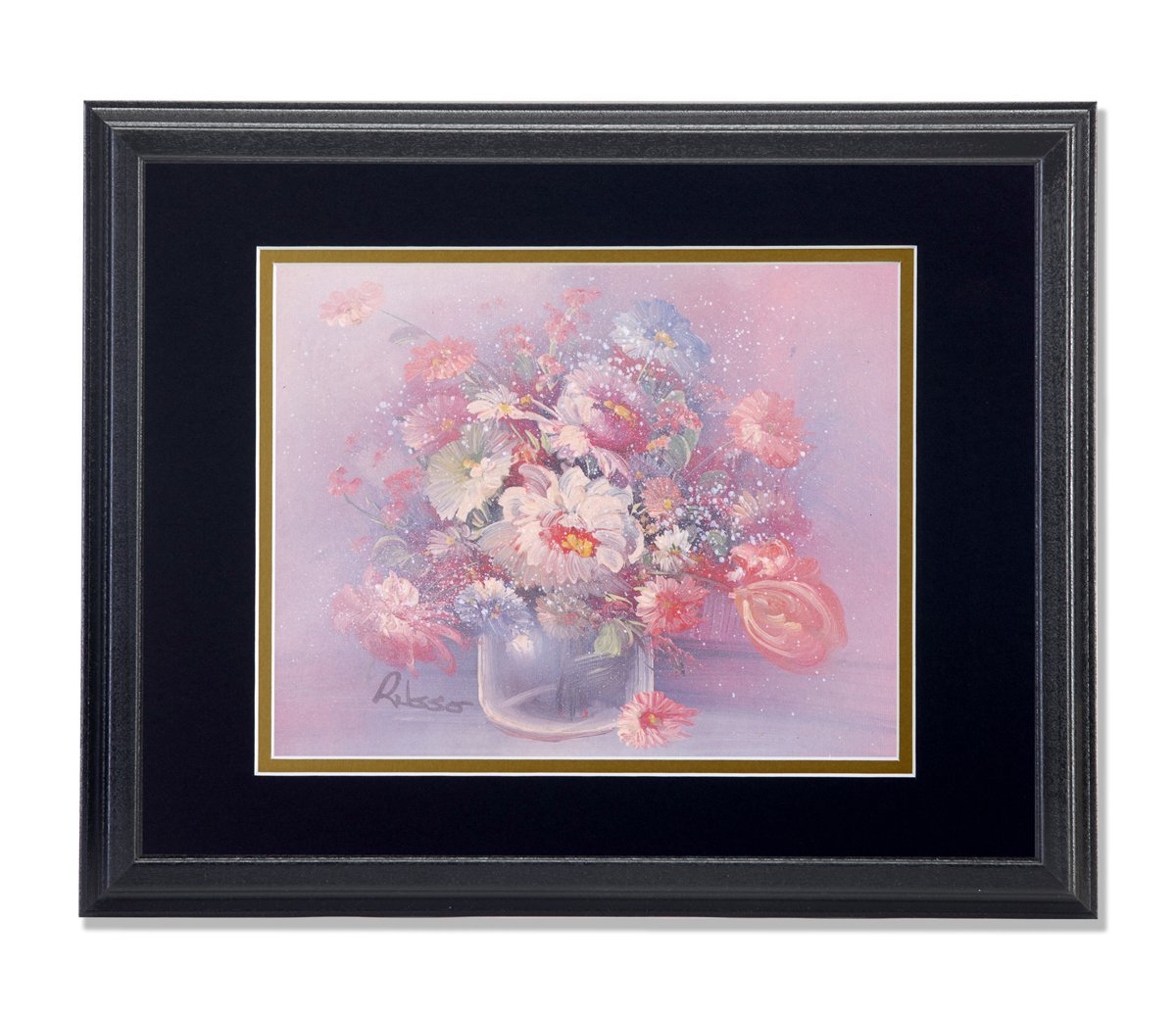 Pastel Flower Bouquet Wall Art Print - 13x16 Framed Spring Floral Painting with Vase Background, Perfect for Living Room & Bedroom Decor
