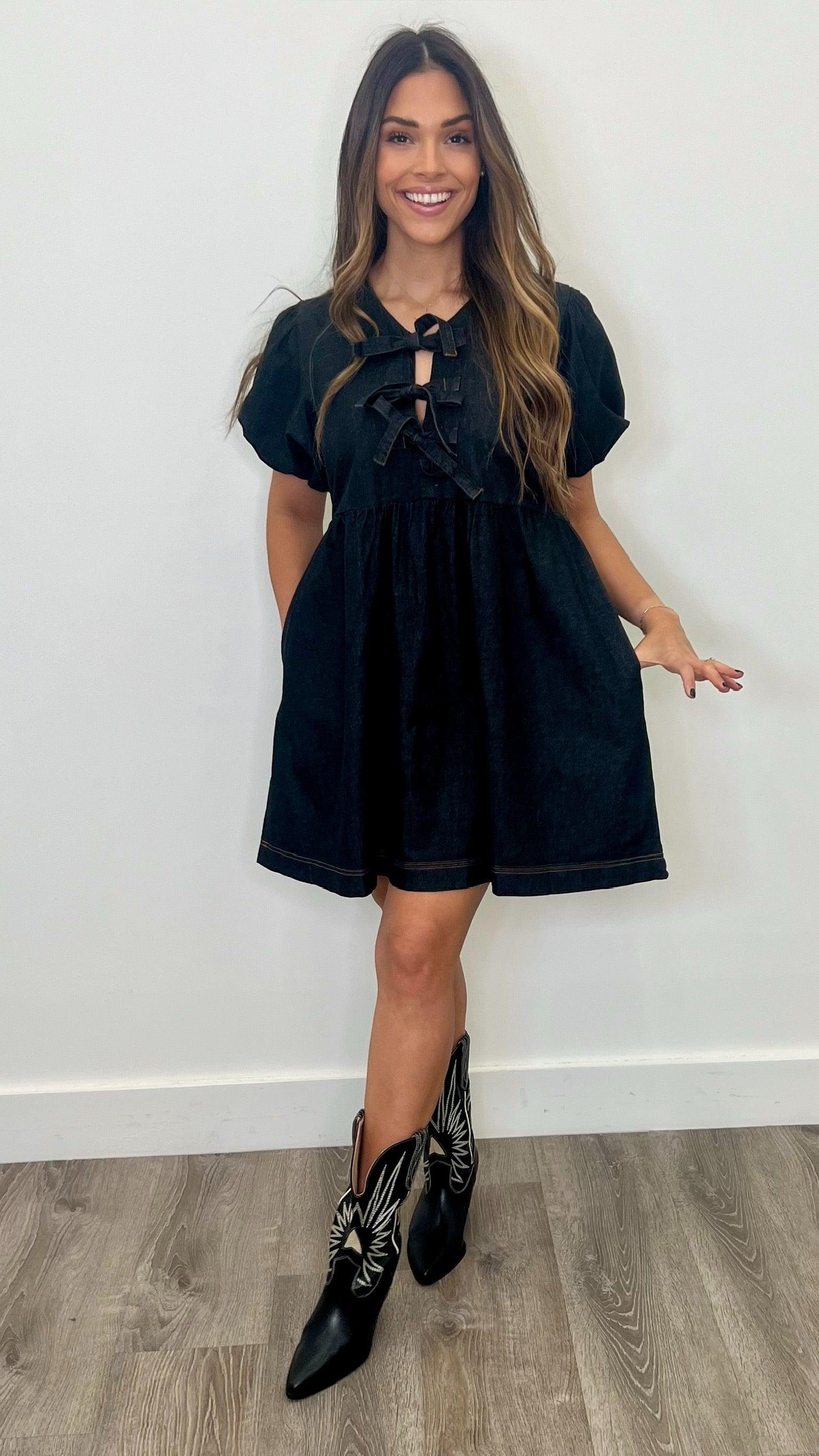 Valerie Black Denim Babydoll Dress - Sexy Vintage Style Mini Dress for Women | Perfect for Date Night, Parties & Casual Outings
