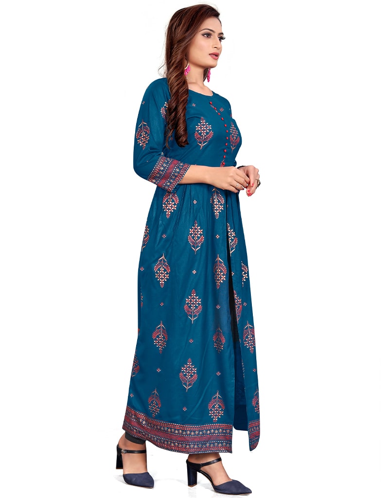 Blue Heavy Designer Rayon Gown - 14 Kg Elegant Formal Dress for Women | Perfect for Weddings, Prom & Evening Events