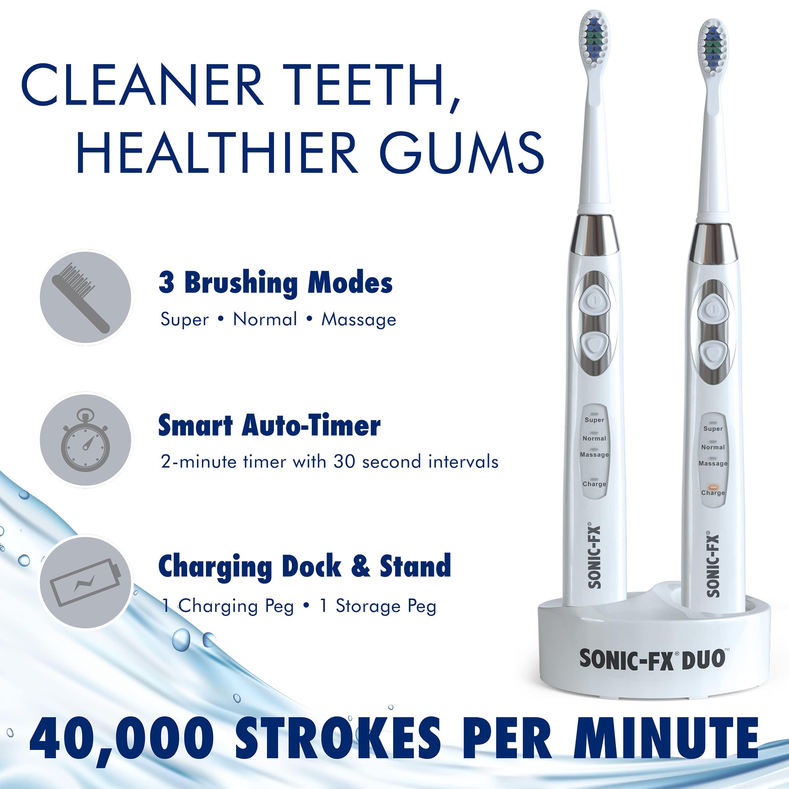 Rechargeable Electric Toothbrush Set for Adults & Kids - 14 Brush Heads, 3 Cleaning Modes, Smart Timer, Charging Dock - Dual Handle Toothbrush for Family Oral Care - Perfect for Travel & Home Use (White)