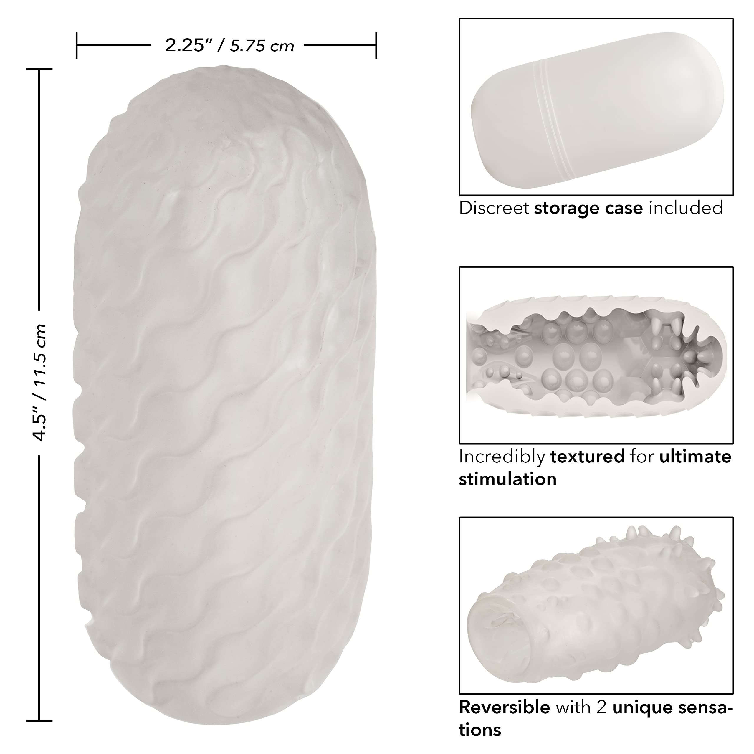 CalExotics Boundless Reversible Nubby Stroker - Textured Male Pleasure Sleeve with Protective Case - Adult Sex Toy for Men - Clear - Perfect for Solo Play and Couples Intimacy
