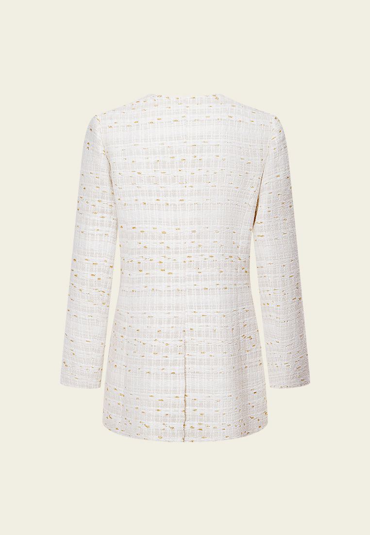 Stylish Golden Lurex Mixed Tweed Jacket for Women - Trendy Striped Blazer for Office, Party & Evening Outfits