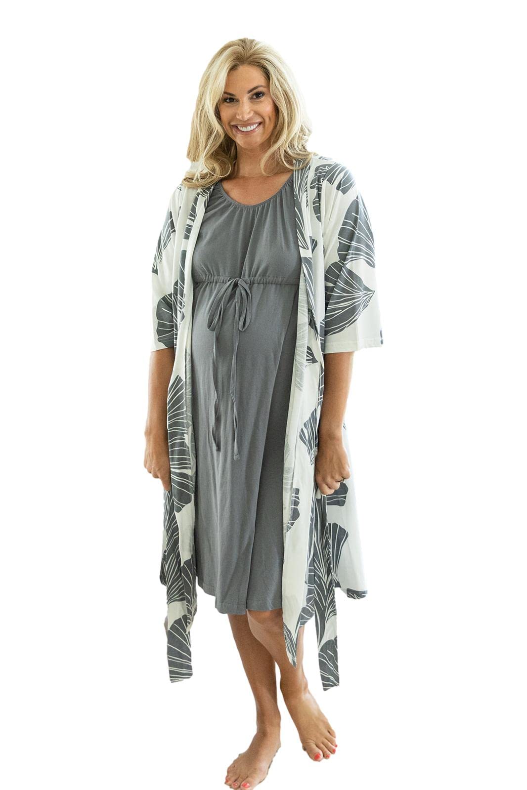 3 in 1 Maternity Labor Delivery Nursing Hospital Birthing Gown & Matching Robe - Soft Comfortable Nursing Dress for Breastfeeding & Postpartum Recovery - Perfect for Hospital Stay, Home Recovery & Newborn Care