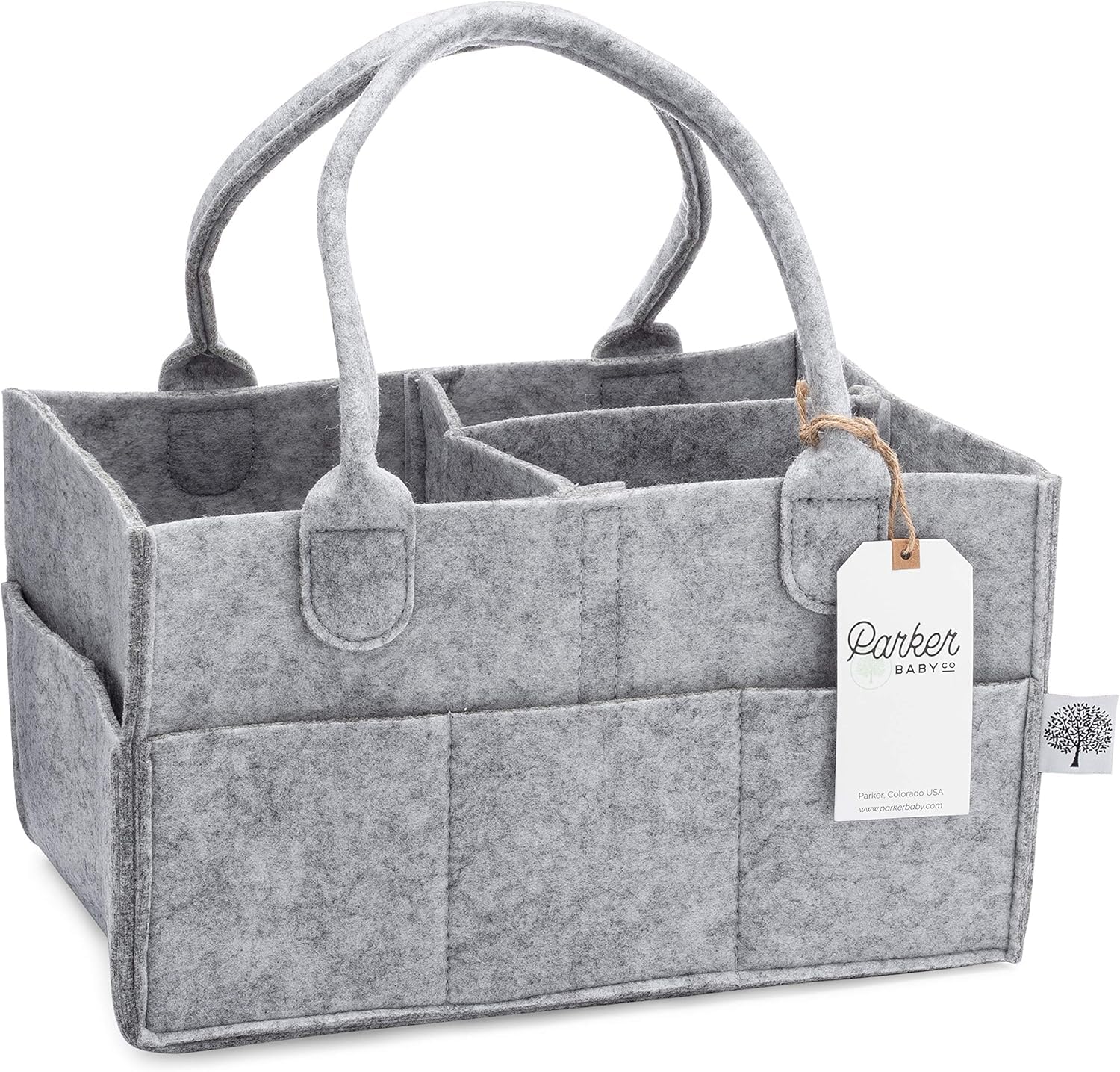 Parker Baby Diaper Caddy Organizer - Gray Nursery Storage Bin & Car Organizer for Baby Essentials | Perfect for Nursery, Changing Station & Travel