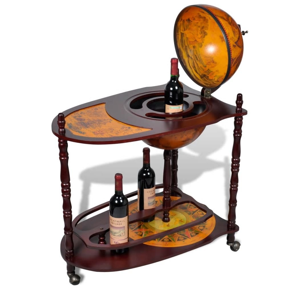 Classic Wooden Globe Bar Wine Stand - Freestanding Vintage Home Decor for Wine Bottles & Glass Storage | Perfect for Dining Room, Bar, or Kitchen Countertop