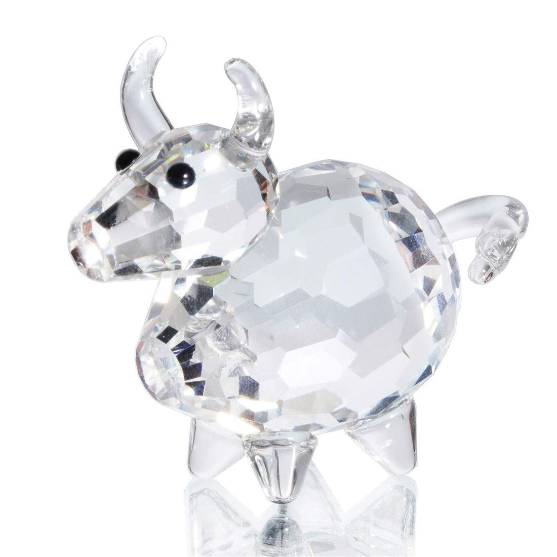 Waltz&F Crystal Small Bull Collectible Animal Figurine - Elegant Paperweight & Home Office Desk Decoration for Gifts, Feng Shui Decor, and Workstation Accessories