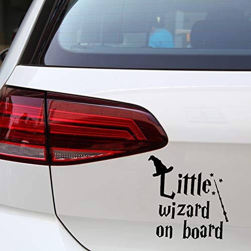 Custom Name Stickers 17.8x17.5cm - Personalized Car Decals for Rear Windshield - Little Wizard ON Board Vinyl Warning Decal - Black - Perfect for School Pickup, Baby on Board, and Family Car Safety