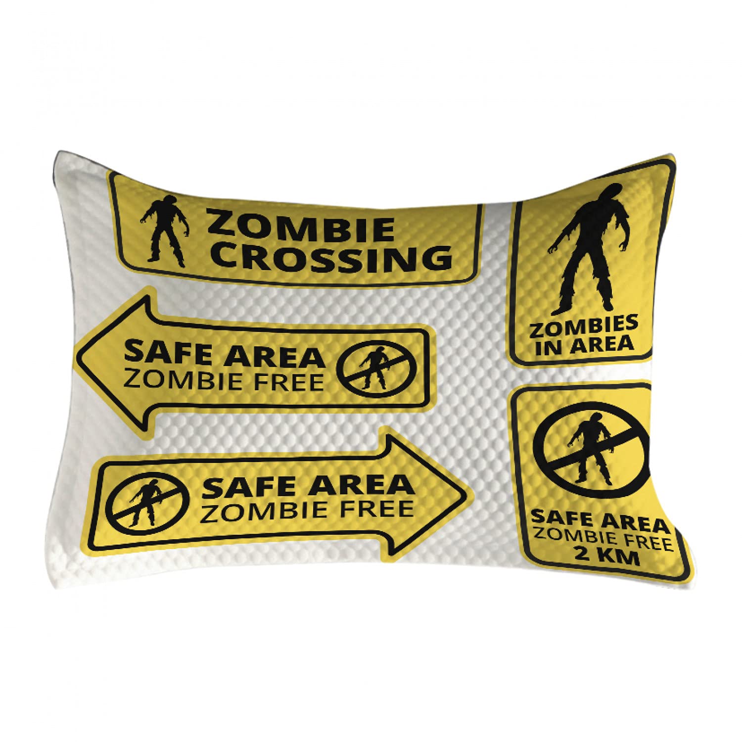Ambesonne Zombie Quilted Pillow Cover - Horror Movie Inspired Safe Zone Caution Sign Design, Queen Size 30