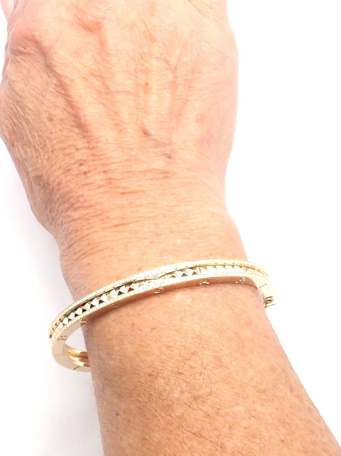 Authentic Bulgari B.Zero1 Rock 18K Yellow Gold Diamond Bangle Bracelet - Luxury Jewelry for Women, Perfect for Weddings, Anniversaries & Special Occasions