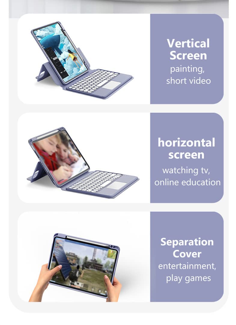 Wireless Bluetooth Keyboard Case for iPad 9/8/7/Air 3/Pro 10.5 with Pencil Holder & Detachable Magnetic Back Cover - Slim Protective Trackpad Keyboard in Lavender Purple | Perfect for Work, Study & Travel
