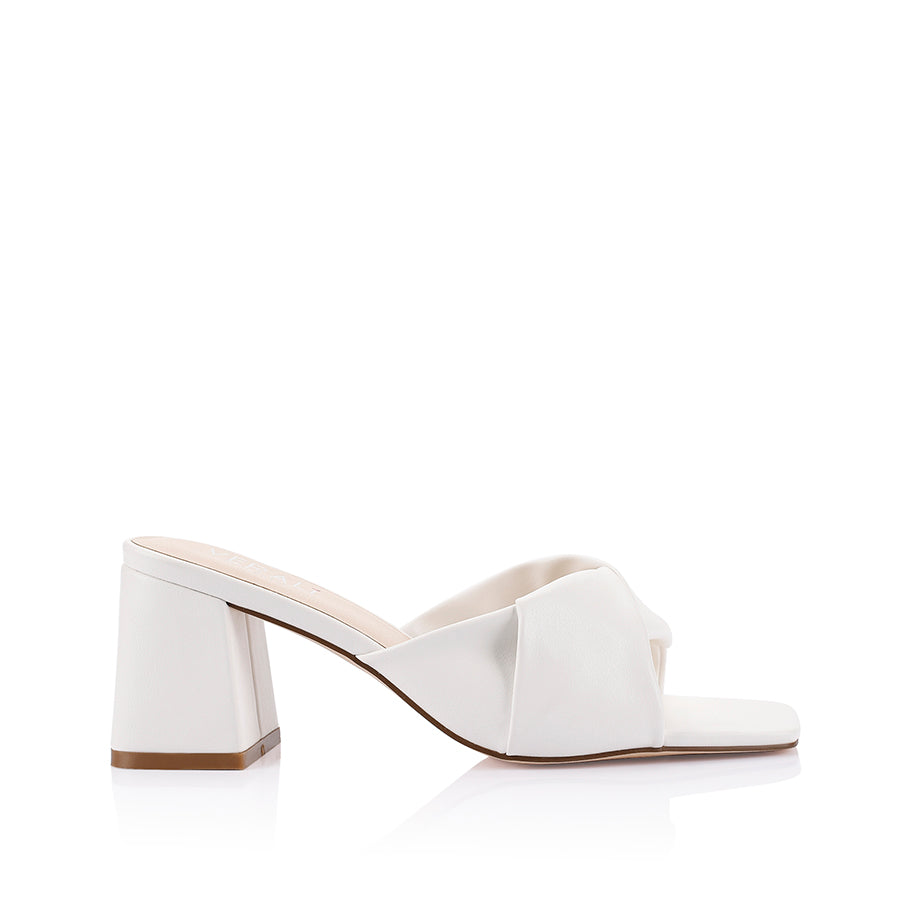 Stella Block Heel Mules - Women's Comfortable Slip-On Shoes with Smooth Chalk Finish | Perfect for Office, Date Night & Casual Outings