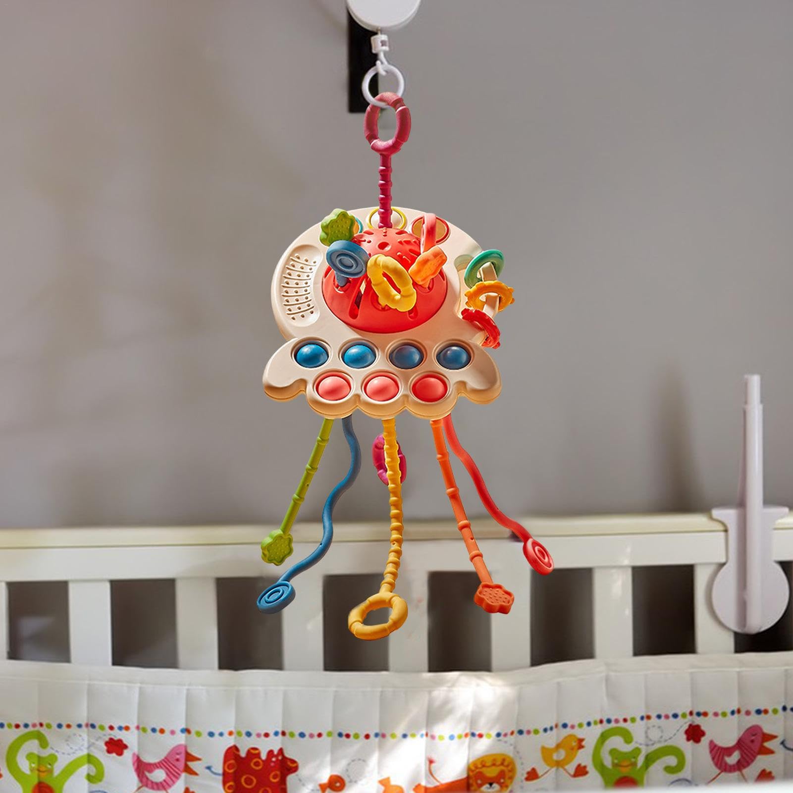**Sensory Baby Toys - Silicone Octopus Pulling Rope for Fine Motor Skills Development | Early Learning & Travel Activity Toy for Infants & Toddlers | Perfect for Playtime, Teething & Sensory Stimulation**
