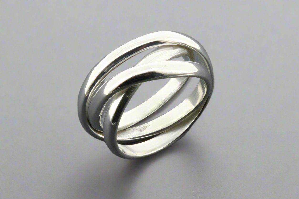 3 Bands Curved Narrow Sterling Silver Knot Ring for Women - Elegant Stackable Jewelry for Everyday Wear, Gift Giving & Special Occasions
