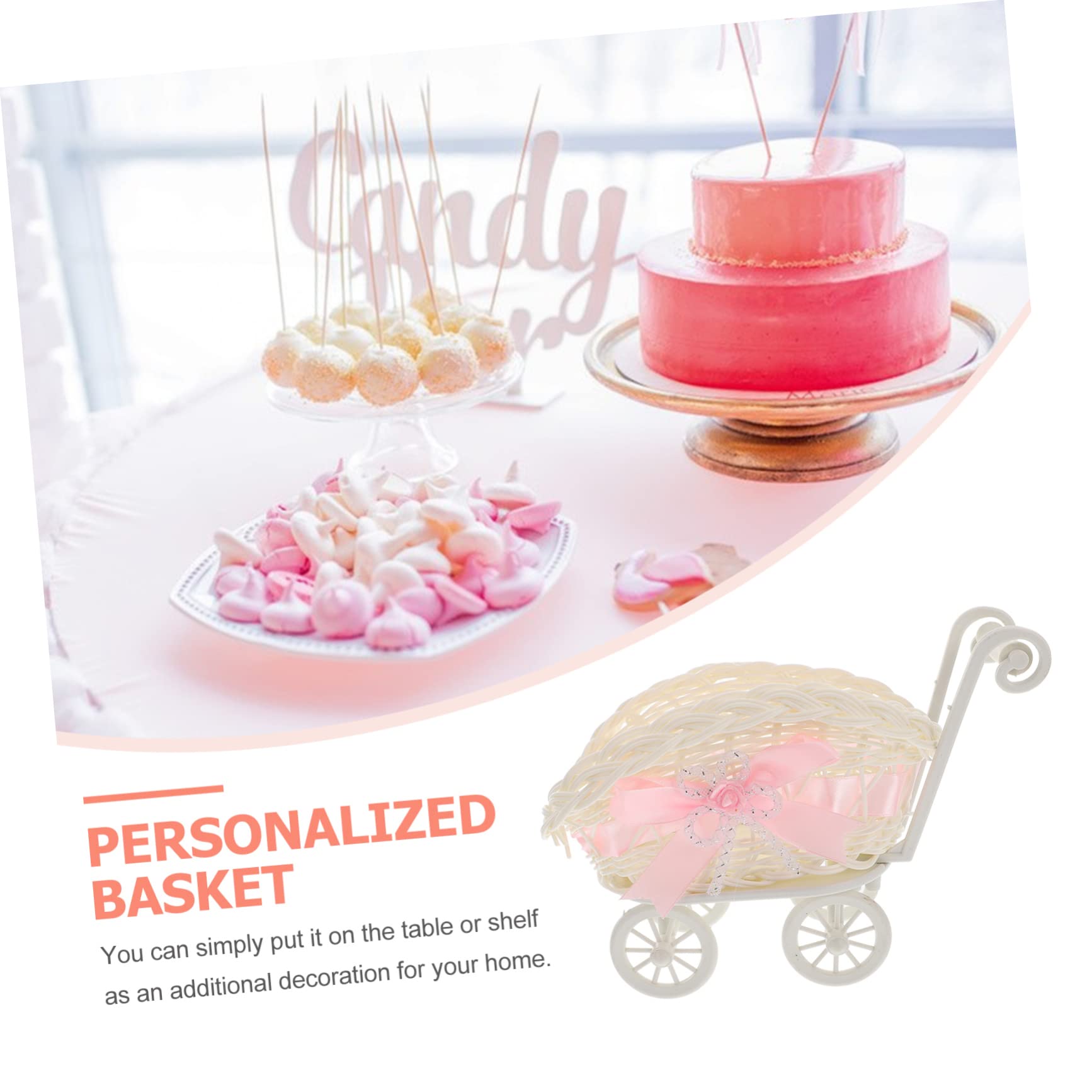 GREENADSCAPE Woven Trolley Basket - Elegant Wedding Shower Candy Basket, Decorative Gift Packaging for Bridal Showers, Baby Showers & Home Decor