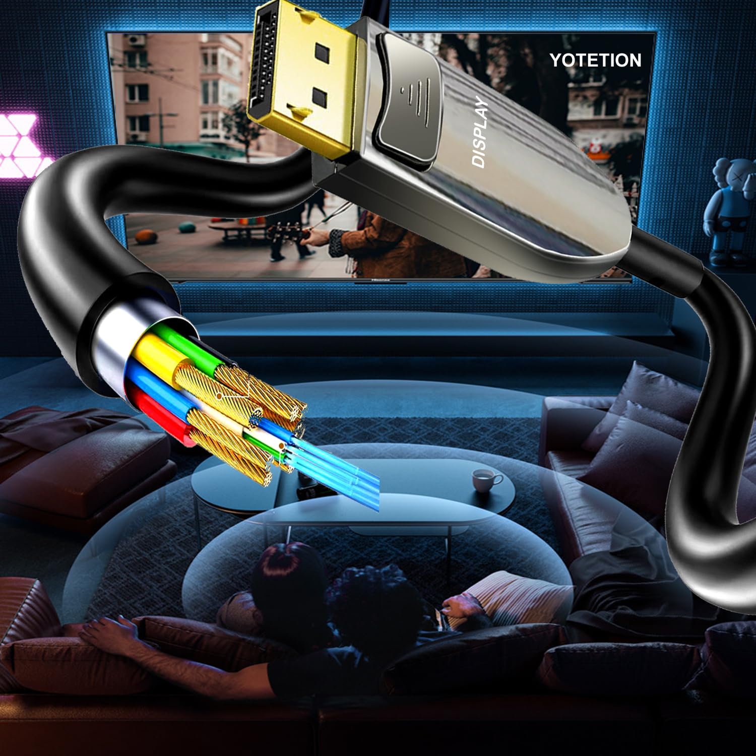 8K Fiber Optic DisplayPort Cable 125FT - 32.4Gbps DP to DP Cable 1.4 Supports 8K@60Hz, 4K@240Hz, 2K@240Hz for Gaming Monitors, Graphics Cards, PC - Ultra HD Gaming & Professional Video Editing