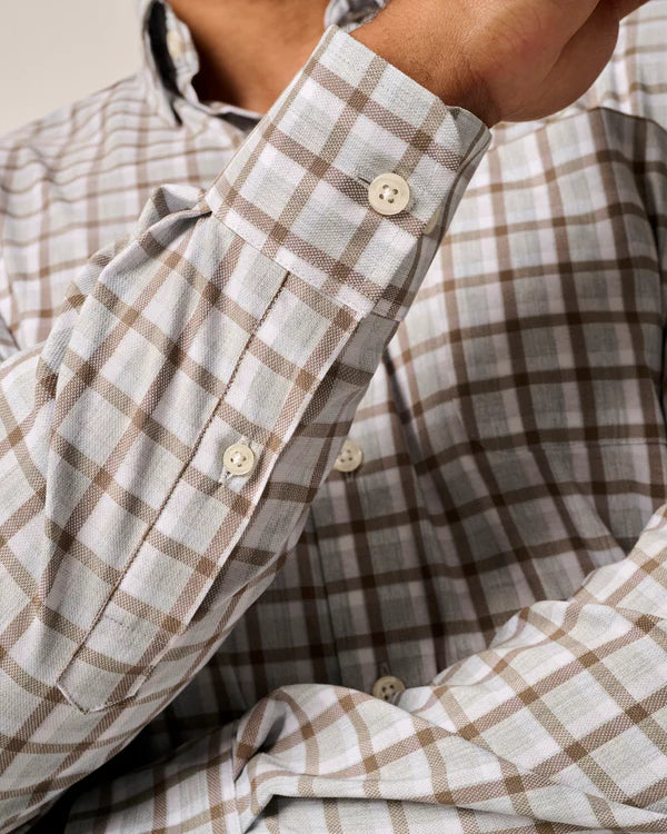 Johnnie O Long Sleeve Button-Down Shirt in Light Gray Plaid - Classic Casual Wear for Work, Outdoor Adventures & Everyday Style