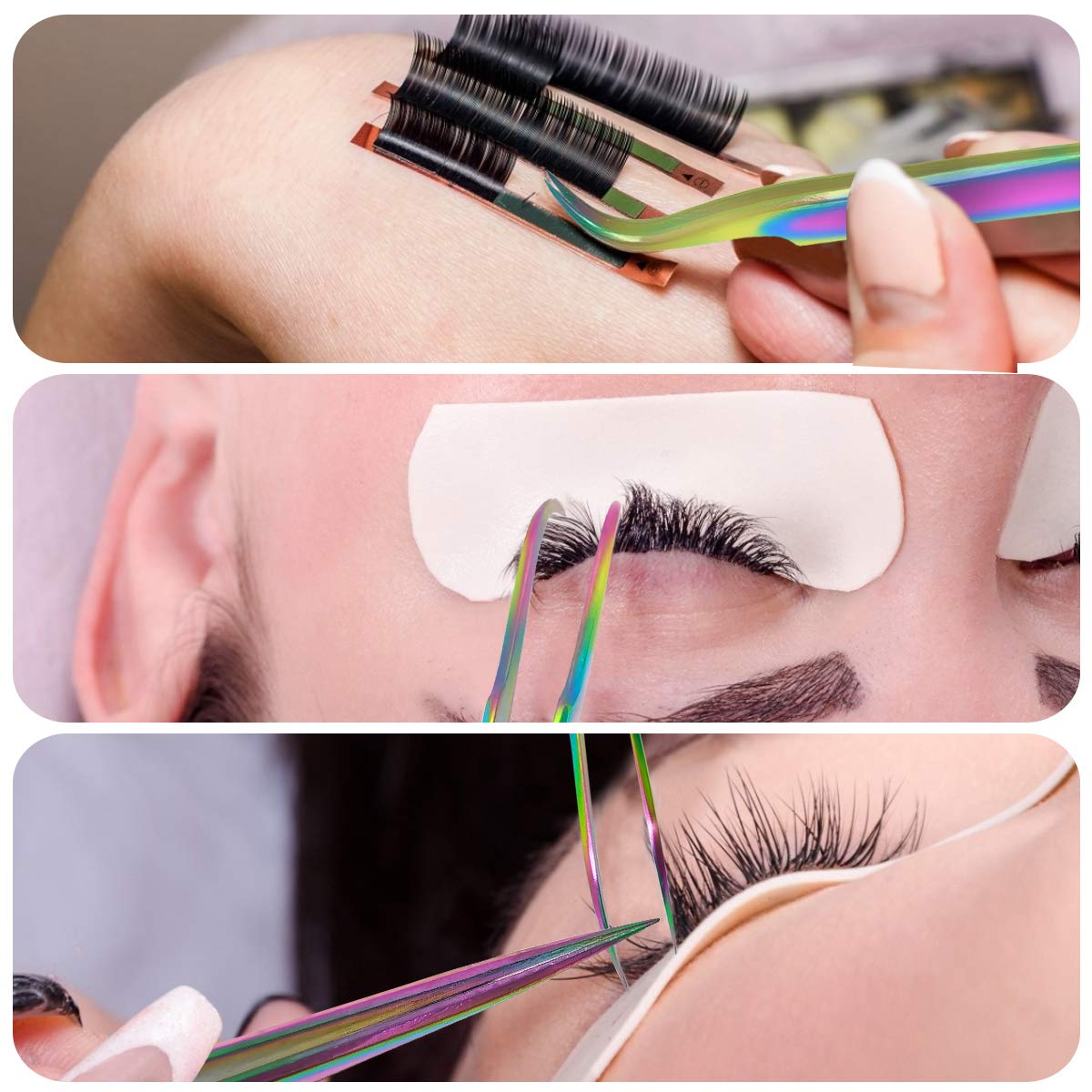Fangze 7-Piece Eyelash Extension Tweezers Set - Professional Rainbow Stainless Steel Straight & Curved Tweezers for Lash Extensions, Nail Art, Ingrown Hair Removal & DIY Crafts - Perfect for Salon Professionals & Home Use