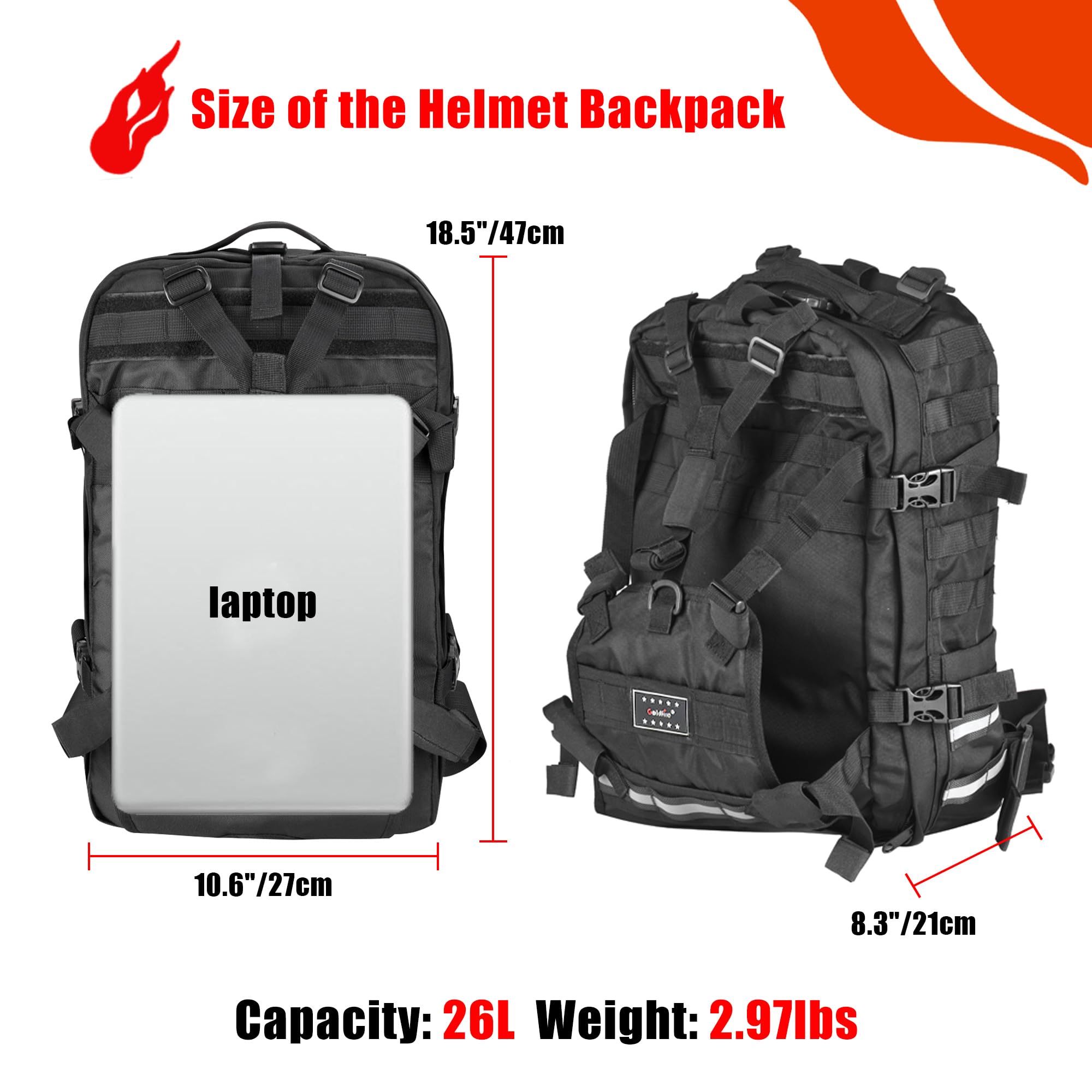 Goldfire Motorcycle Helmet Backpack - Large Capacity Tactical Molle Bag for ATV/UTV Riding, Cycling & Military Helmets - Waterproof Hiking & Outdoor Storage Backpack - Perfect for Motorcycle Rides, Tactical Missions & Adventure Travel