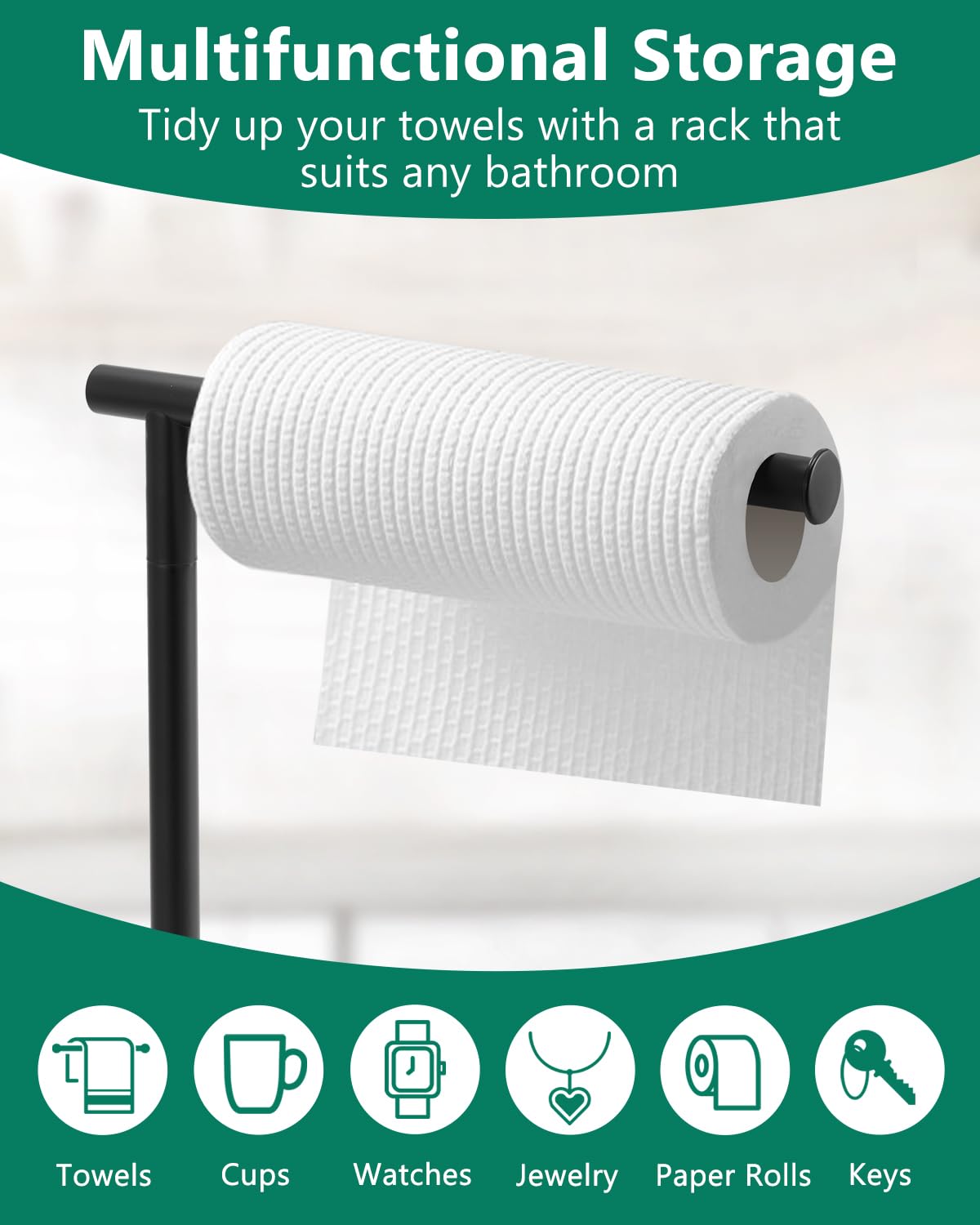 Stainless Steel Hand Towel Holder Stand - Free Standing Bathroom Towel Rack for Countertop, Black - Perfect for Kitchen, Bathroom & Vanity Organization