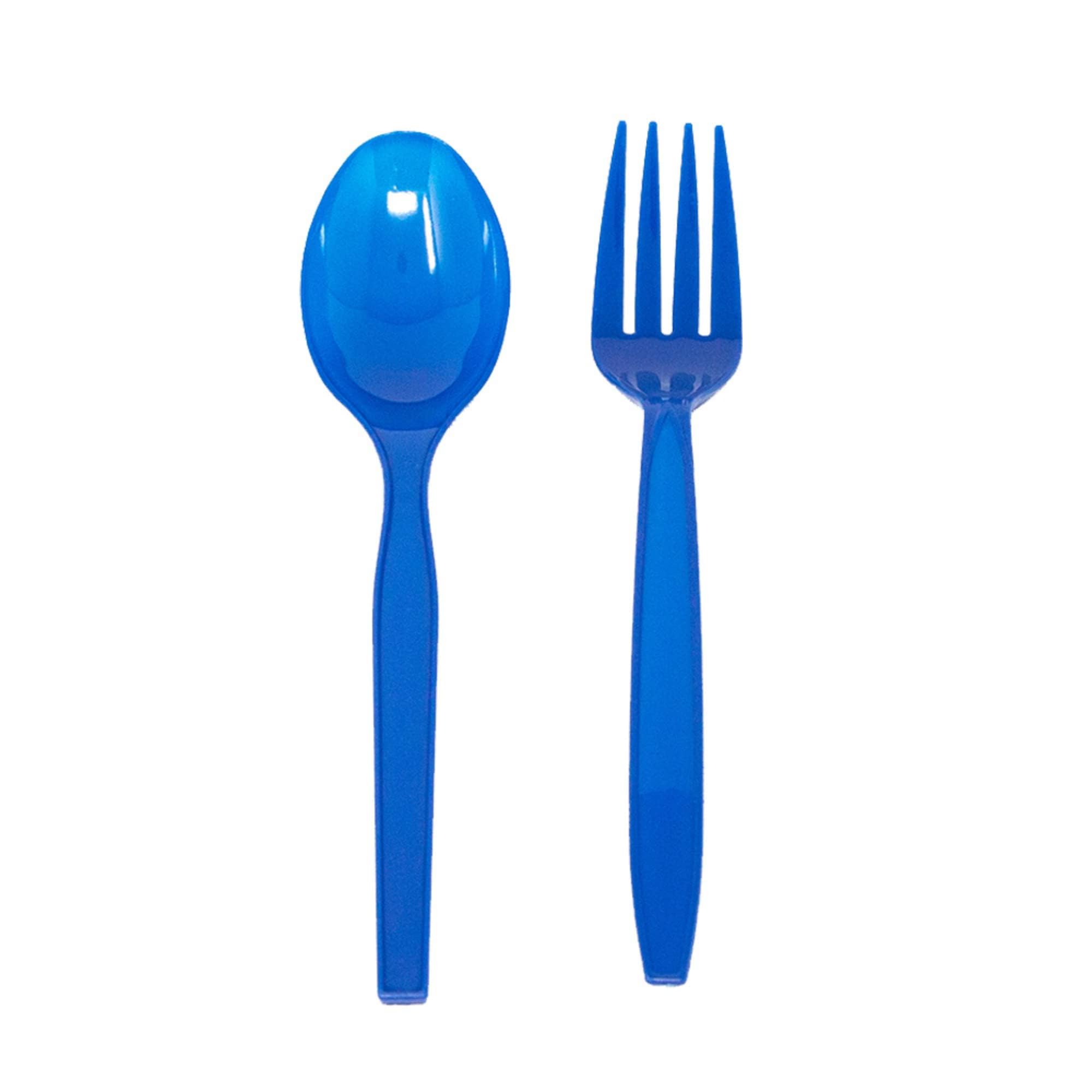 Blue Plastic Spoon and Fork Set (50 Each) - Disposable Cutlery for Parties, Events & Catering | Lightweight Eco-Friendly Tableware | Bulk Plastic Utensils for BBQs, Picnics, Weddings & Office Lunches