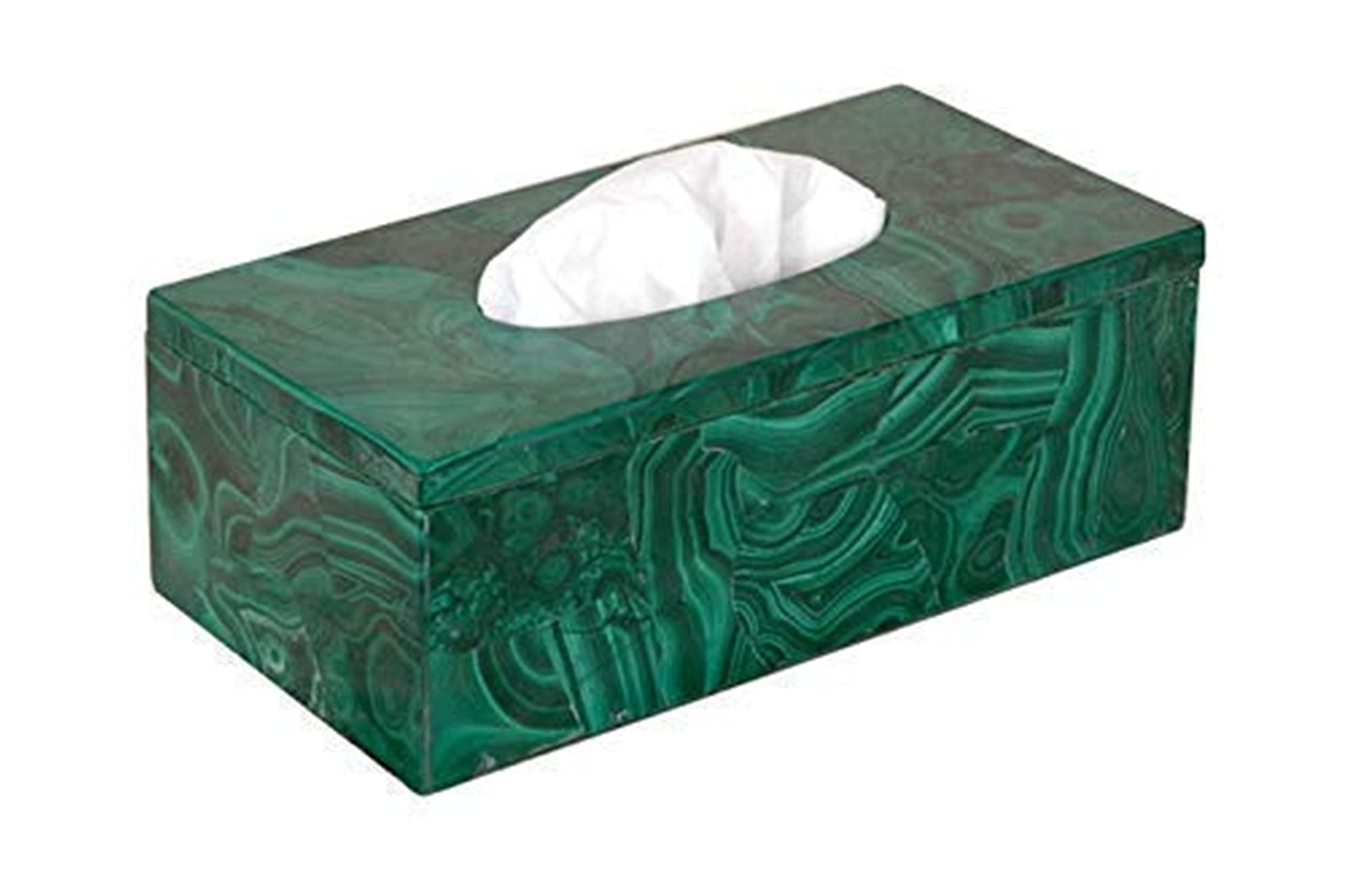 Premium Green Malachite Tissue Box Holder - Elegant Home Decor for Living Room, Dining Table, Vanity & Bathroom - Perfect for Tissue Storage & Stylish Organization
