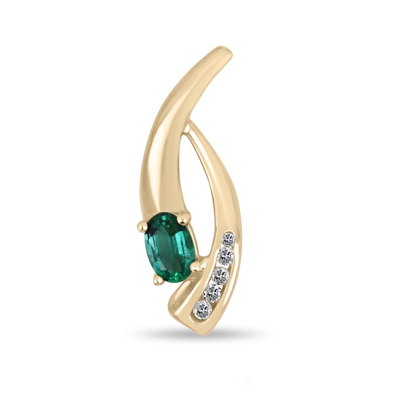 0.85tcw 14K Yellow Gold Oval Cut Natural Emerald & Diamond Accent Pendant Necklace for Women - Elegant Gift for Birthday, Anniversary & Special Occasions