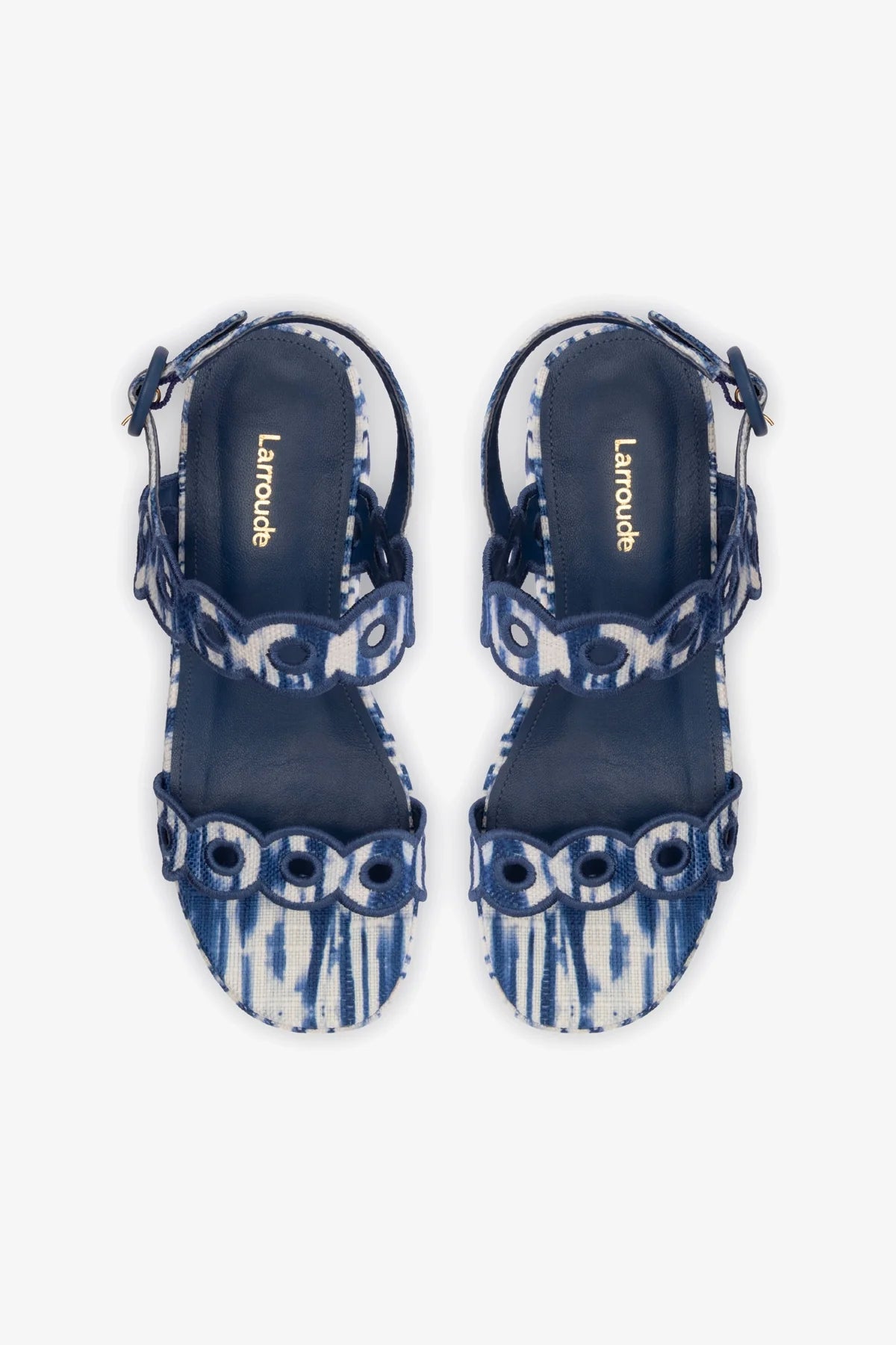 Florence Broderie Flatform Sandal in Tie Dye Blue Raffia - Women's Summer Fashion Sandals for Beach, Vacation & Boho Style Outfits