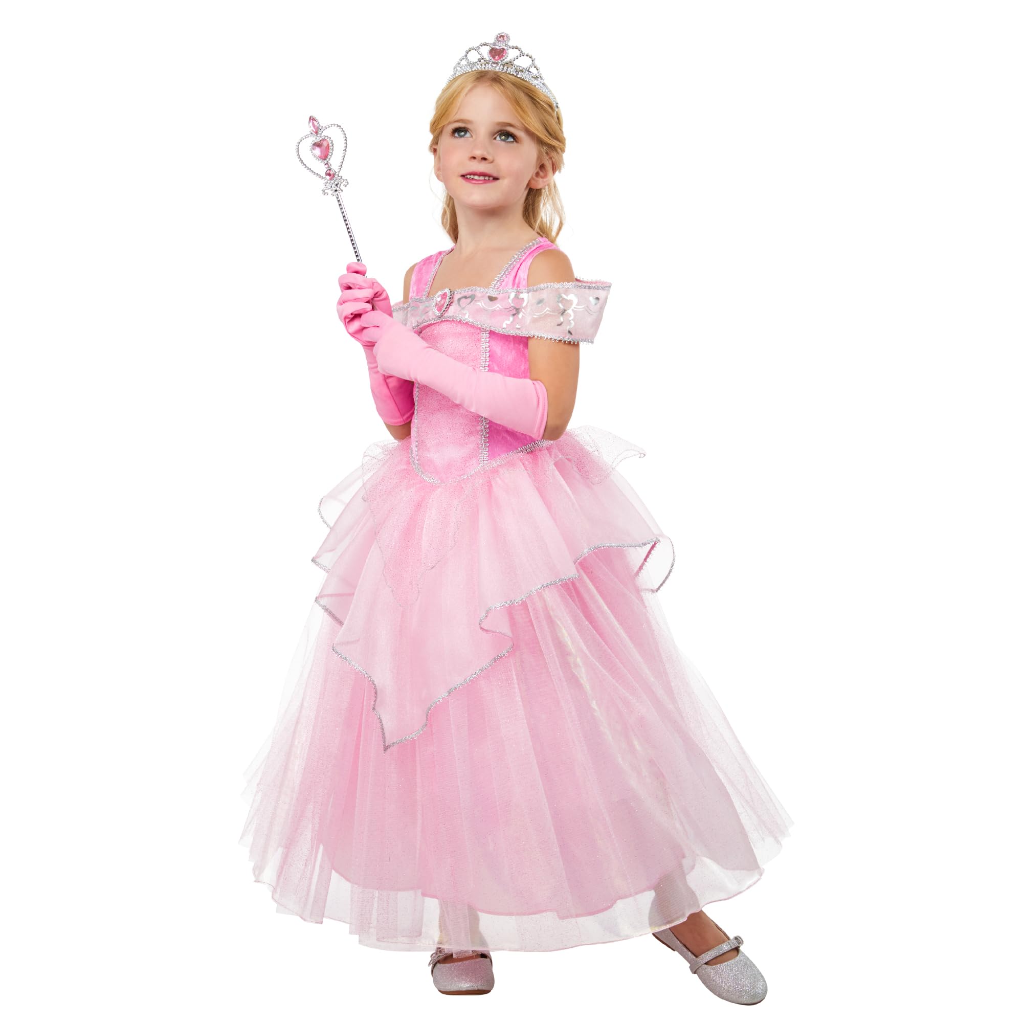Rubies Girls Pink Princess Costume - Elegant Organza Dress with Tiara & Gloves, Original Halloween, Christmas, Carnival & Birthday Outfit for Princess-Themed Parties & Dress-Up Play
